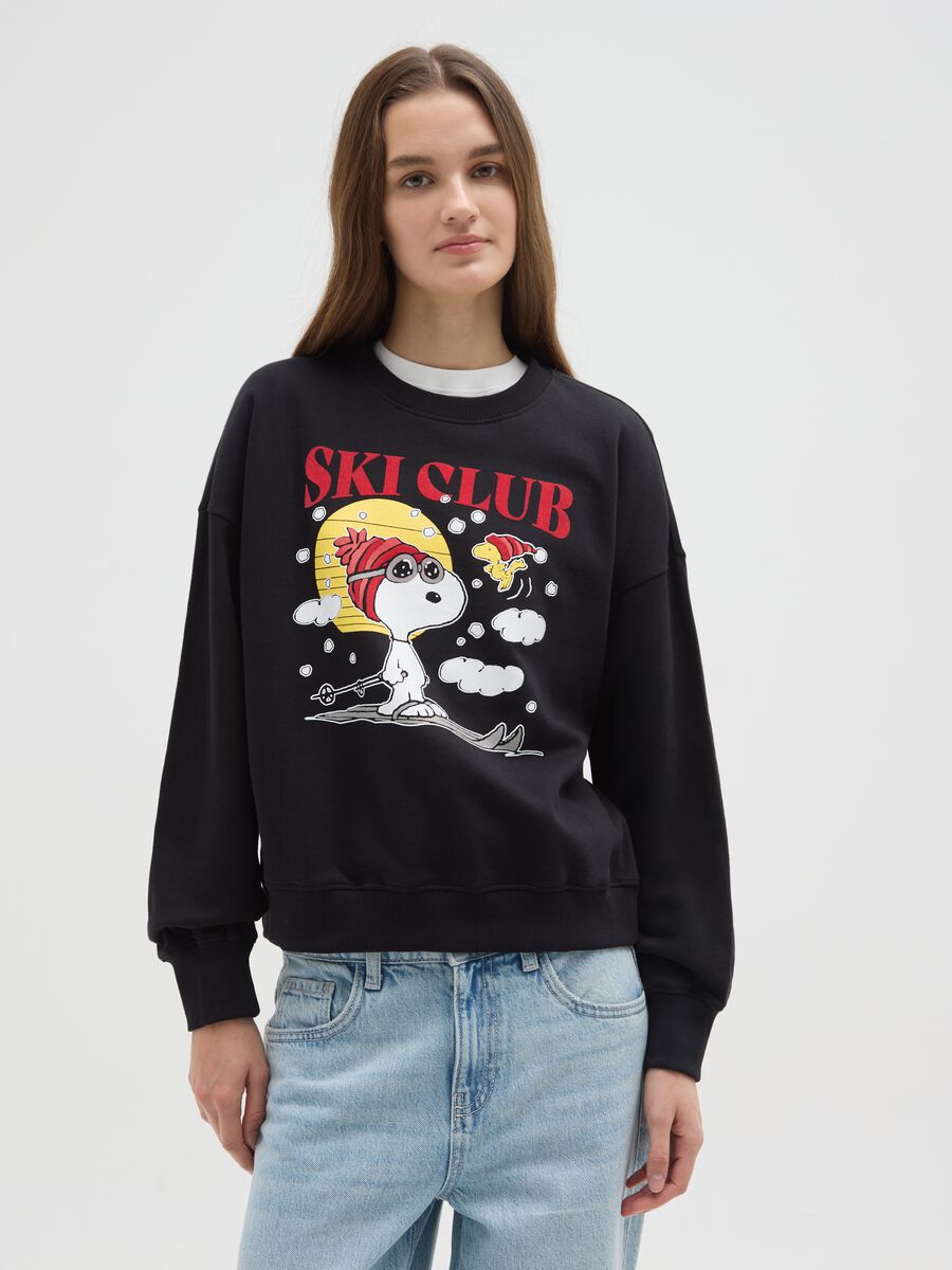 Black crewneck sweatshirt in cotton blend regular fit with Peanuts print_0
