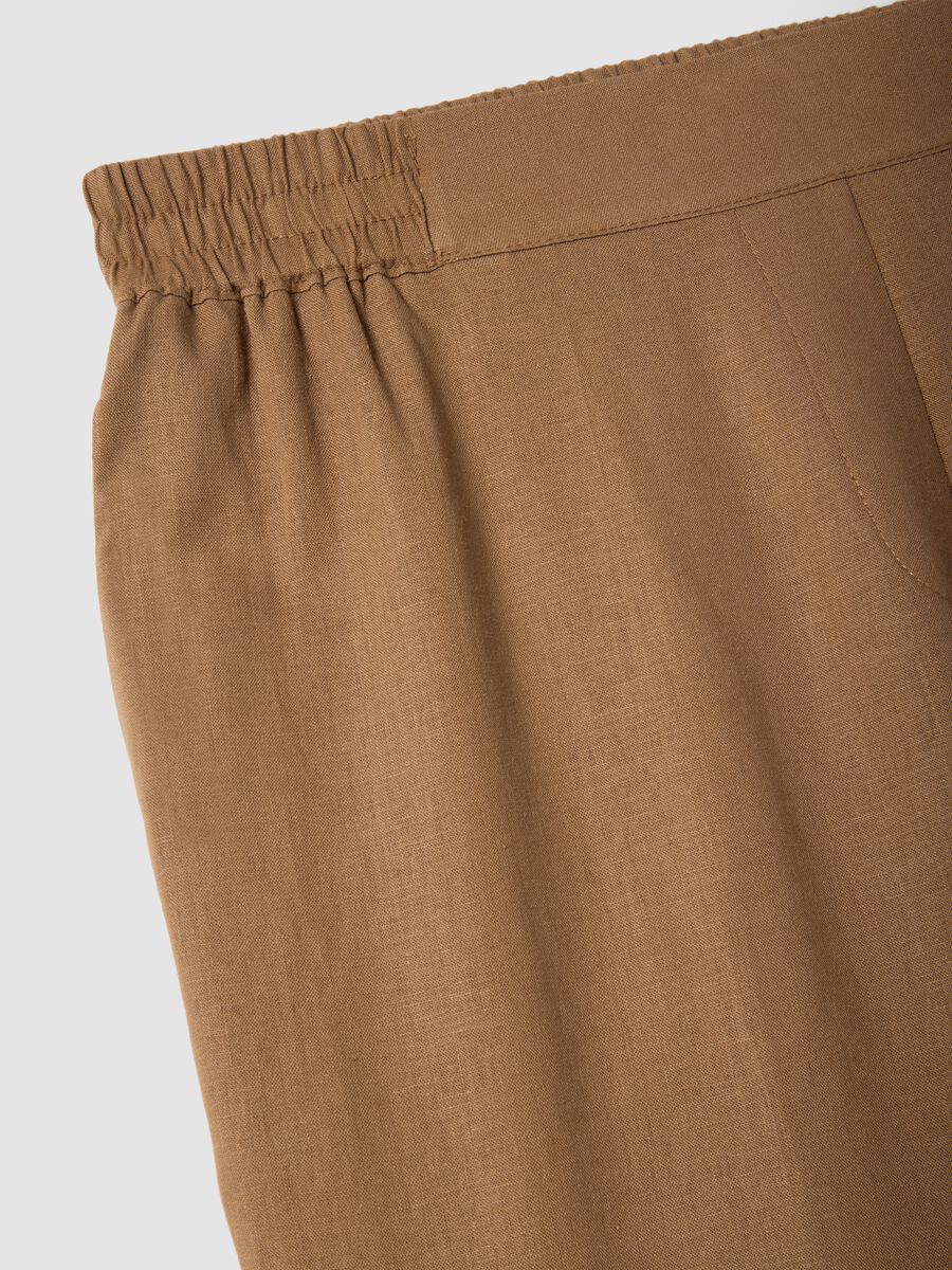 Pantaloni in misto lino e viscosa marroni wide leg_1