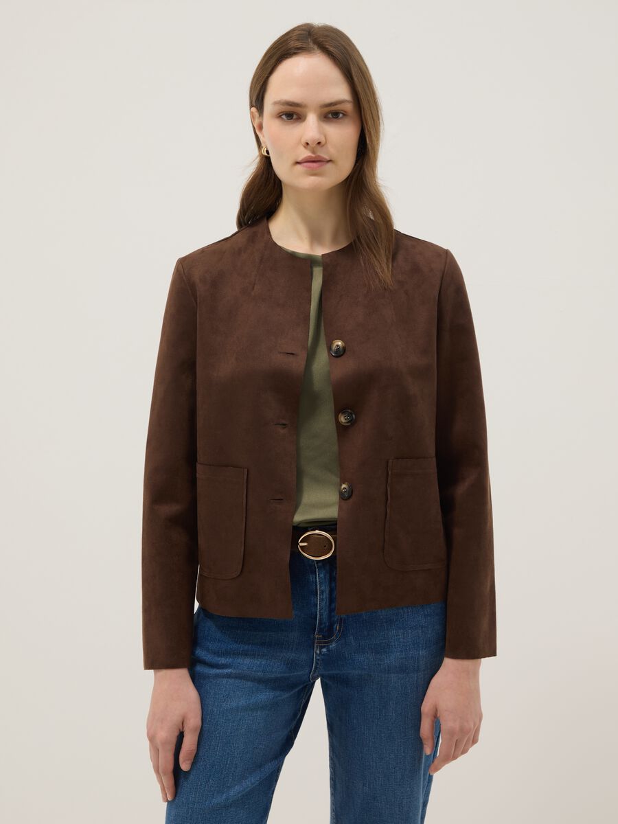 Giacca marrone regular fit con tasche frontali_0