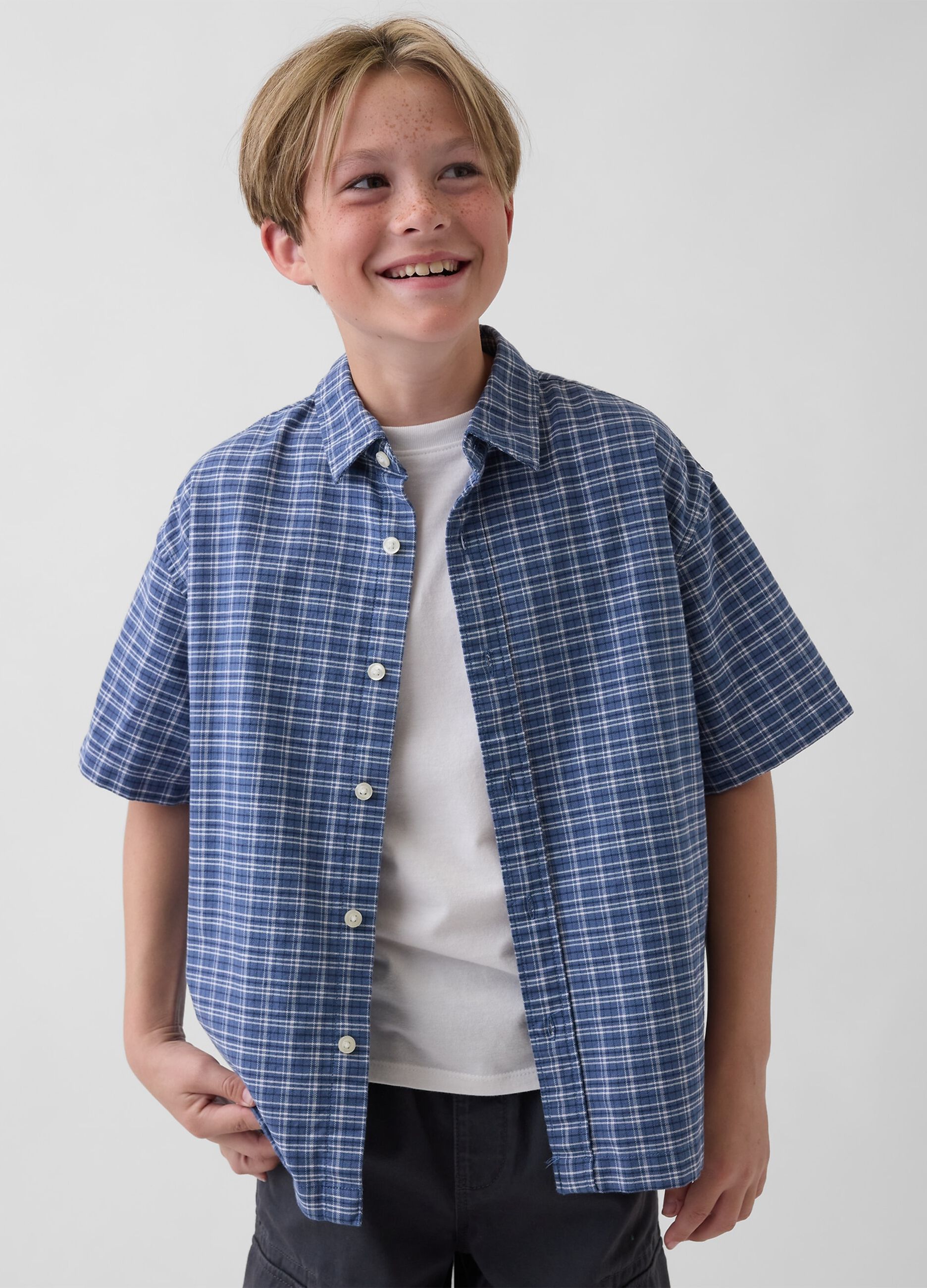 Camicia a maniche corte in cotone elasticizzato