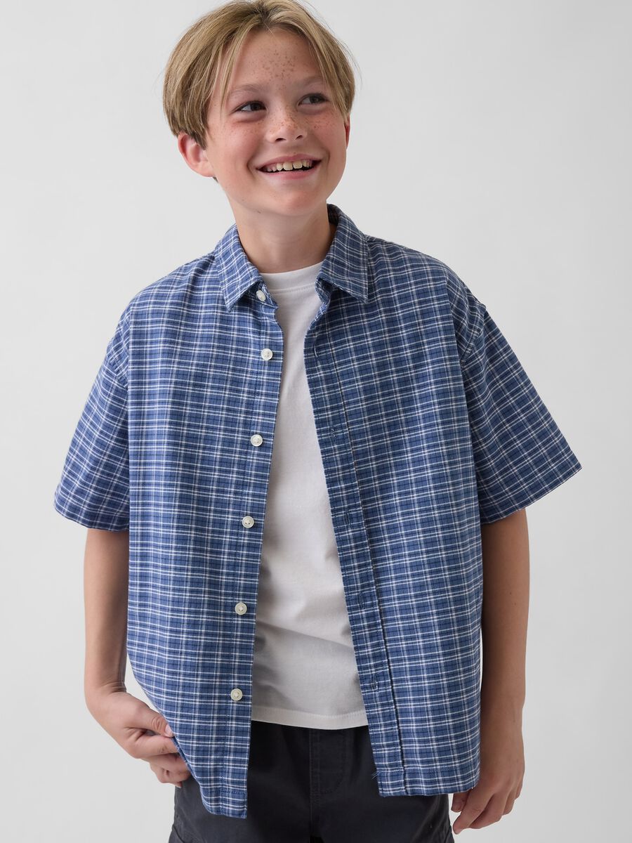 Camicia a maniche corte in cotone elasticizzato_0