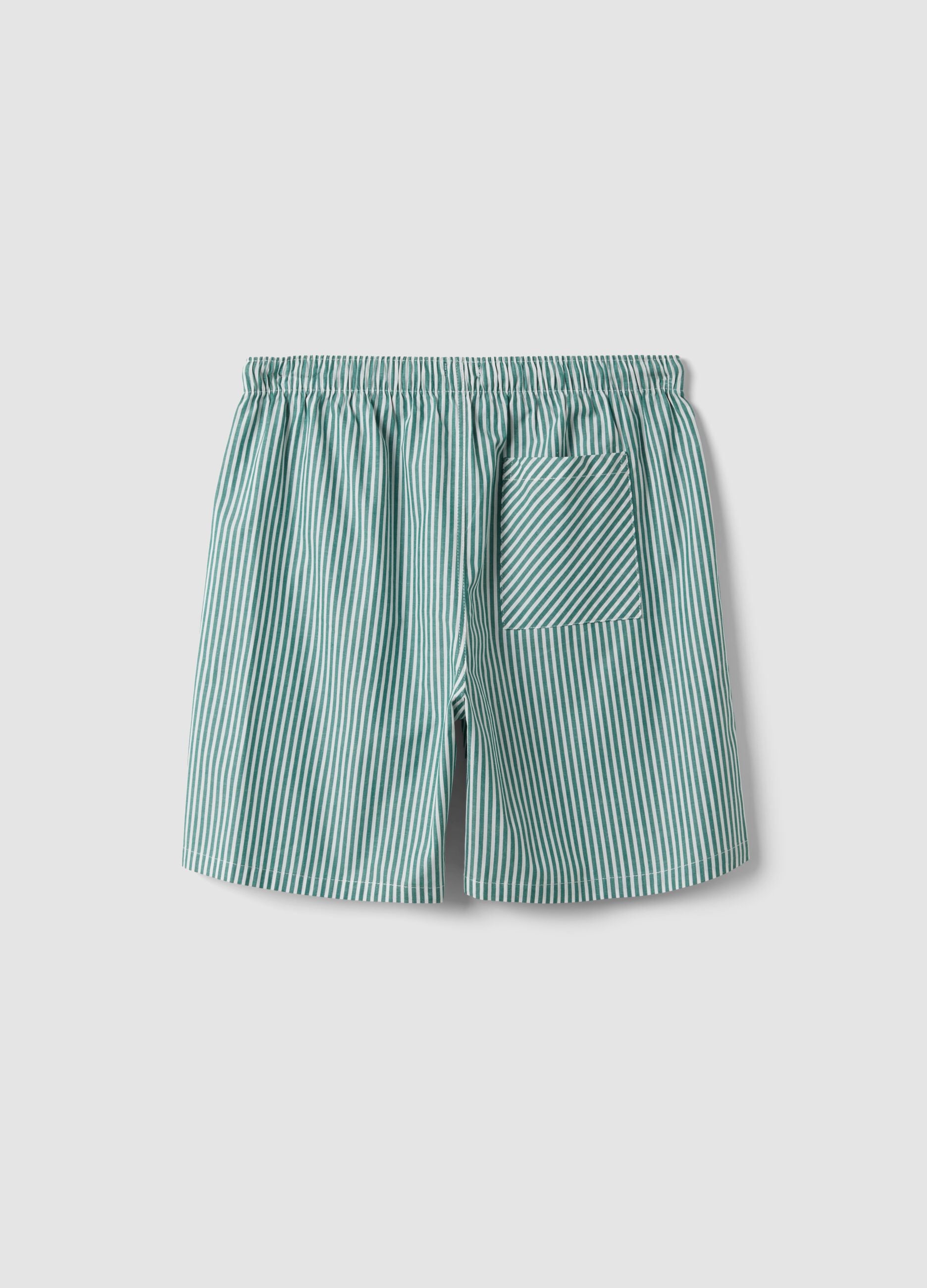 Green striped organic cotton pyjama shorts