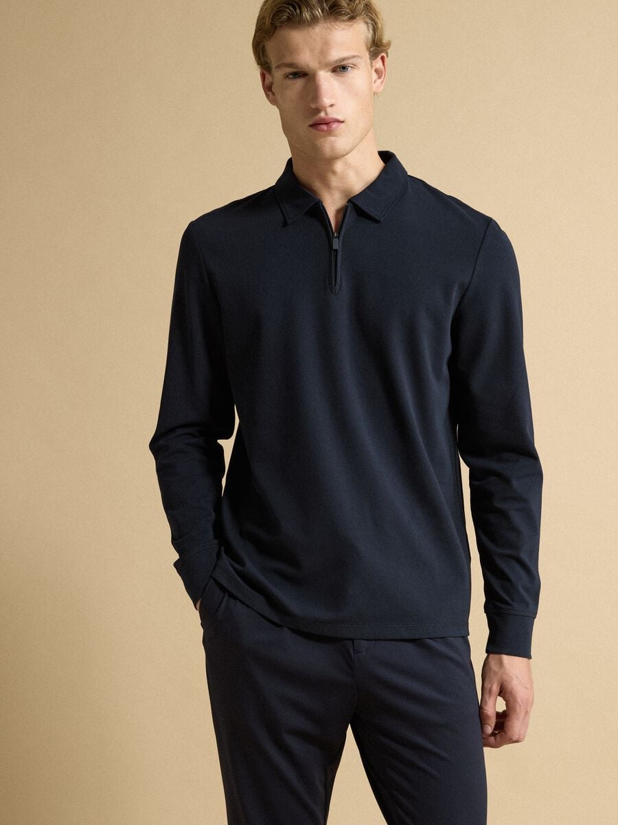Polo blu in misto cotone piquet elasticizzato Easy dry regular fit_1