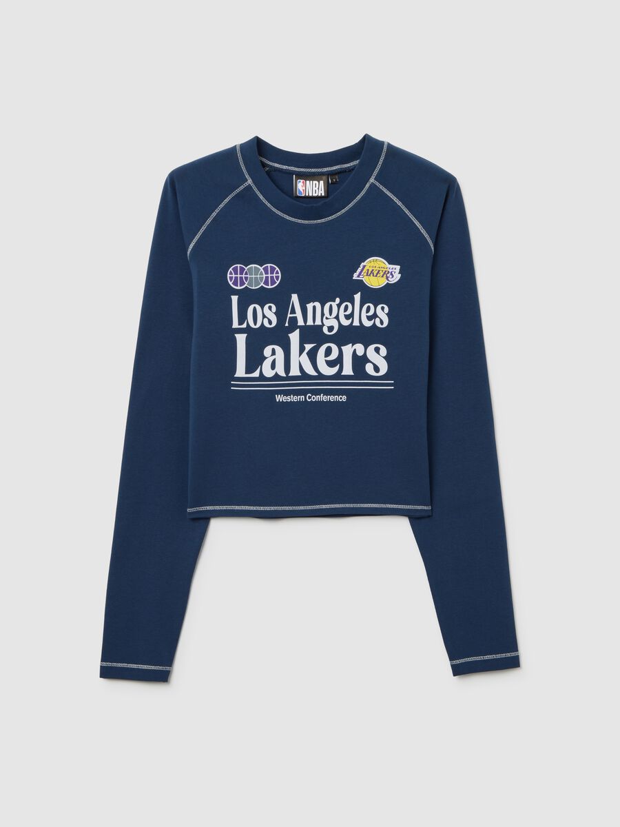Blue stretch cotton shirt with Los Angeles Lakers logo_0