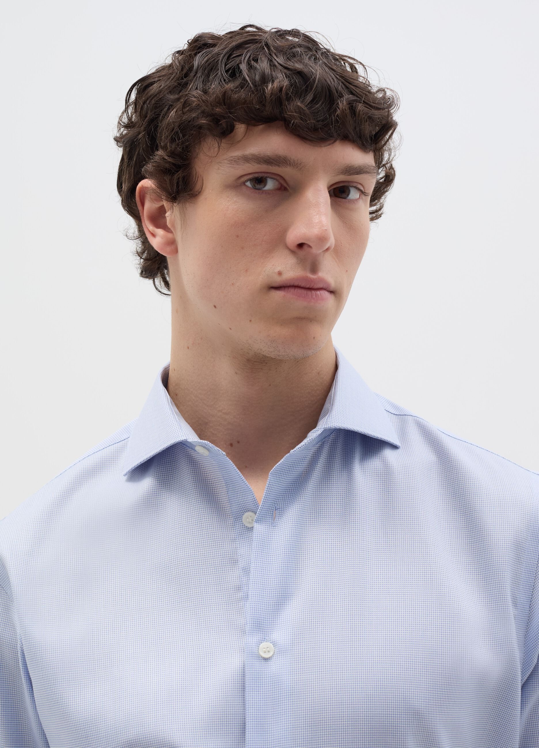 Regular-fit no-iron micro check shirt