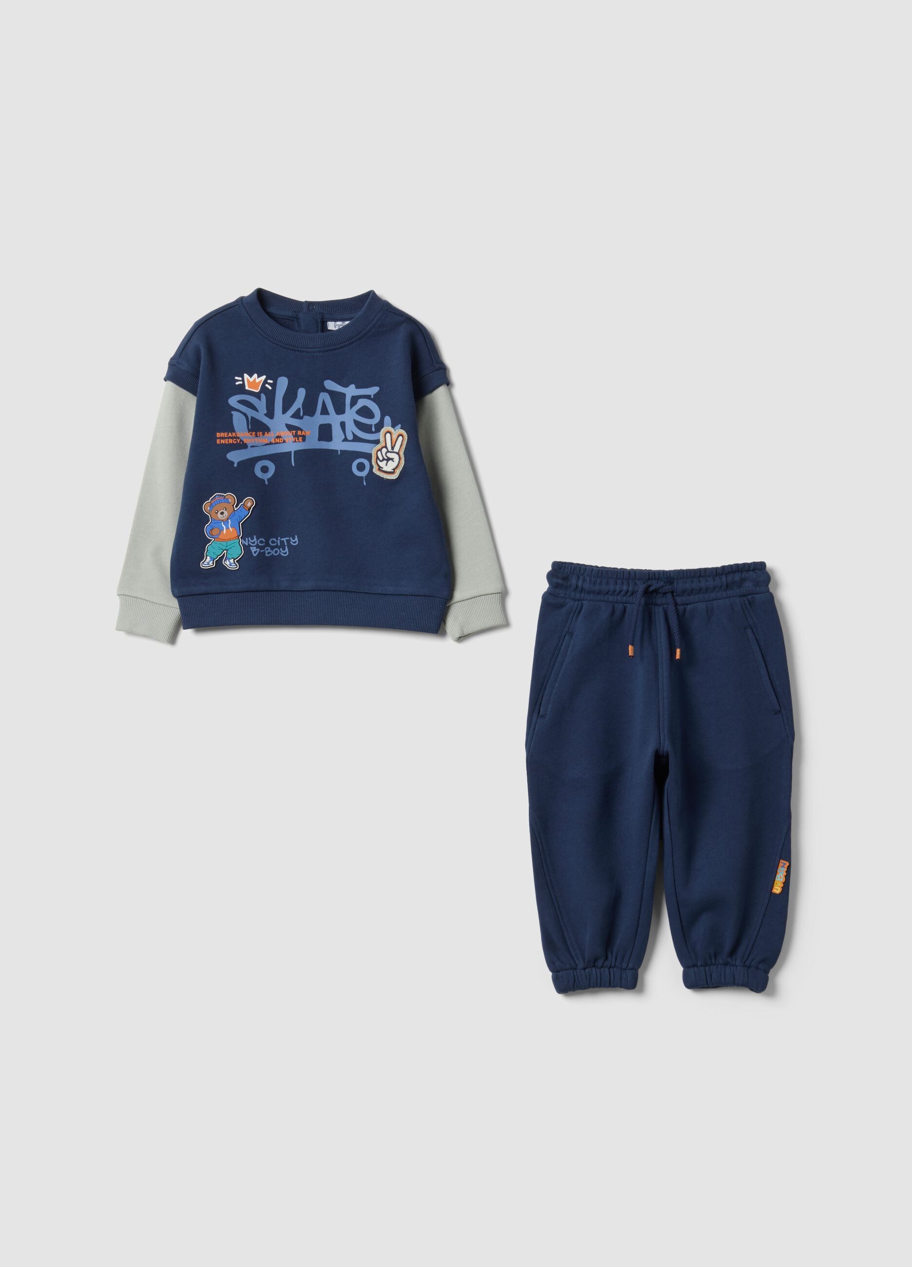 Blue pure cotton jogging set for baby boy with skate print