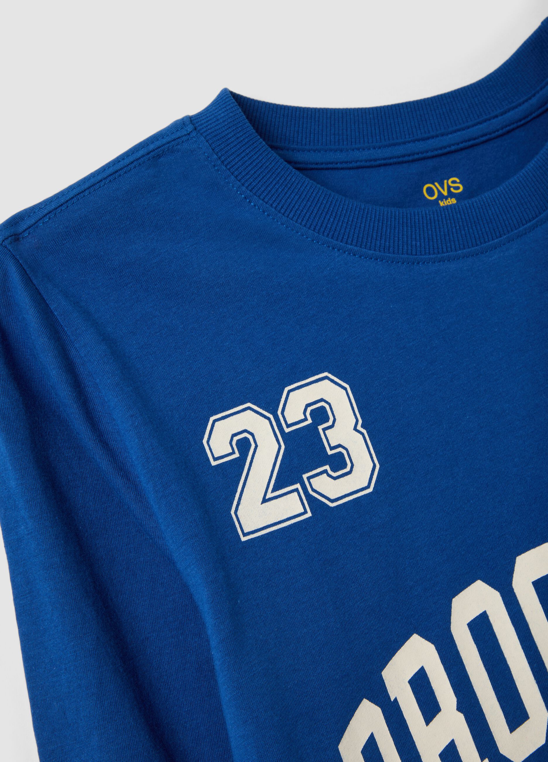 Blue pure organic cotton T-shirt with front print for boys