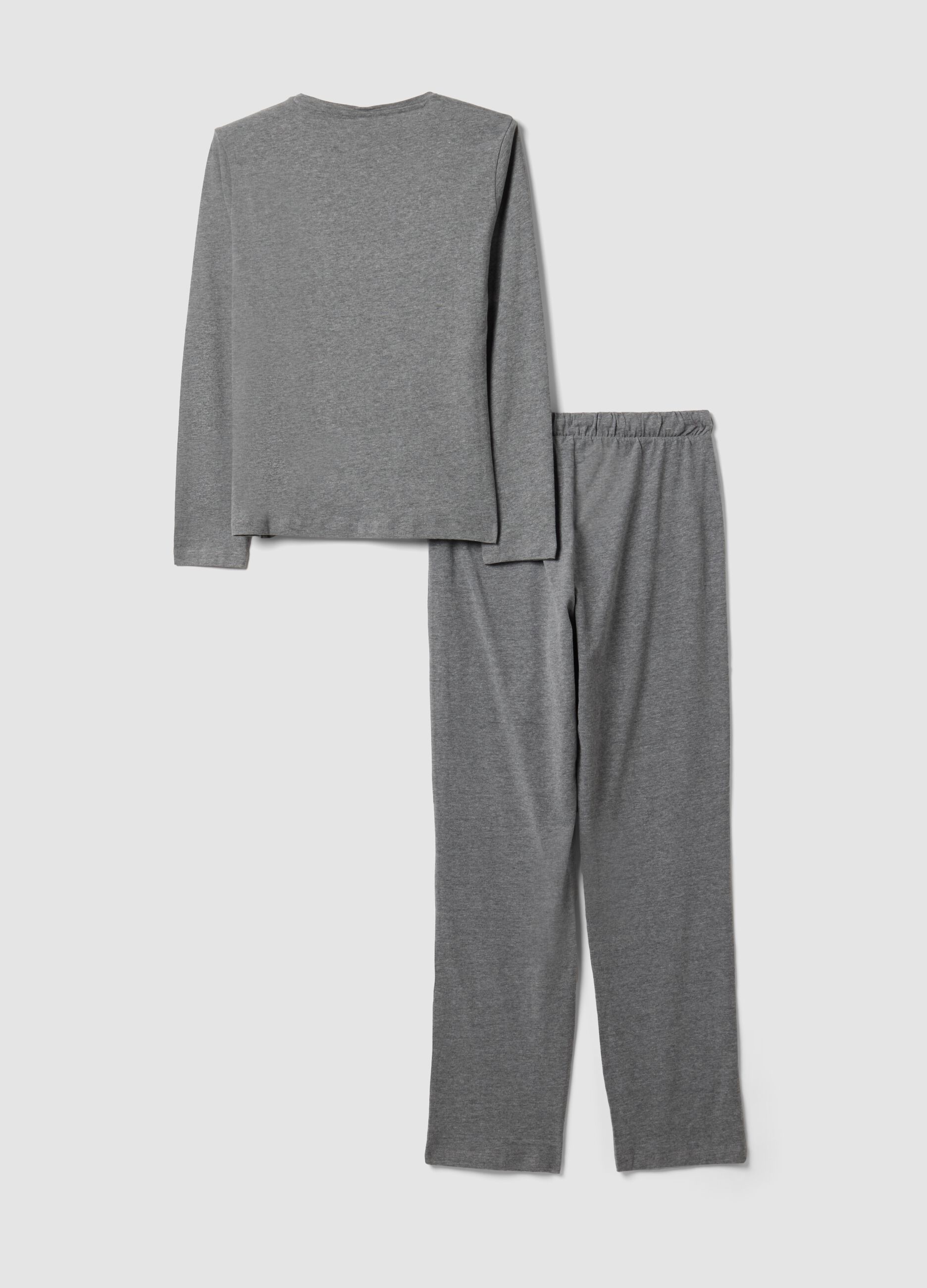 Grey organic cotton and viscose blend pyjamas with teddy bear print