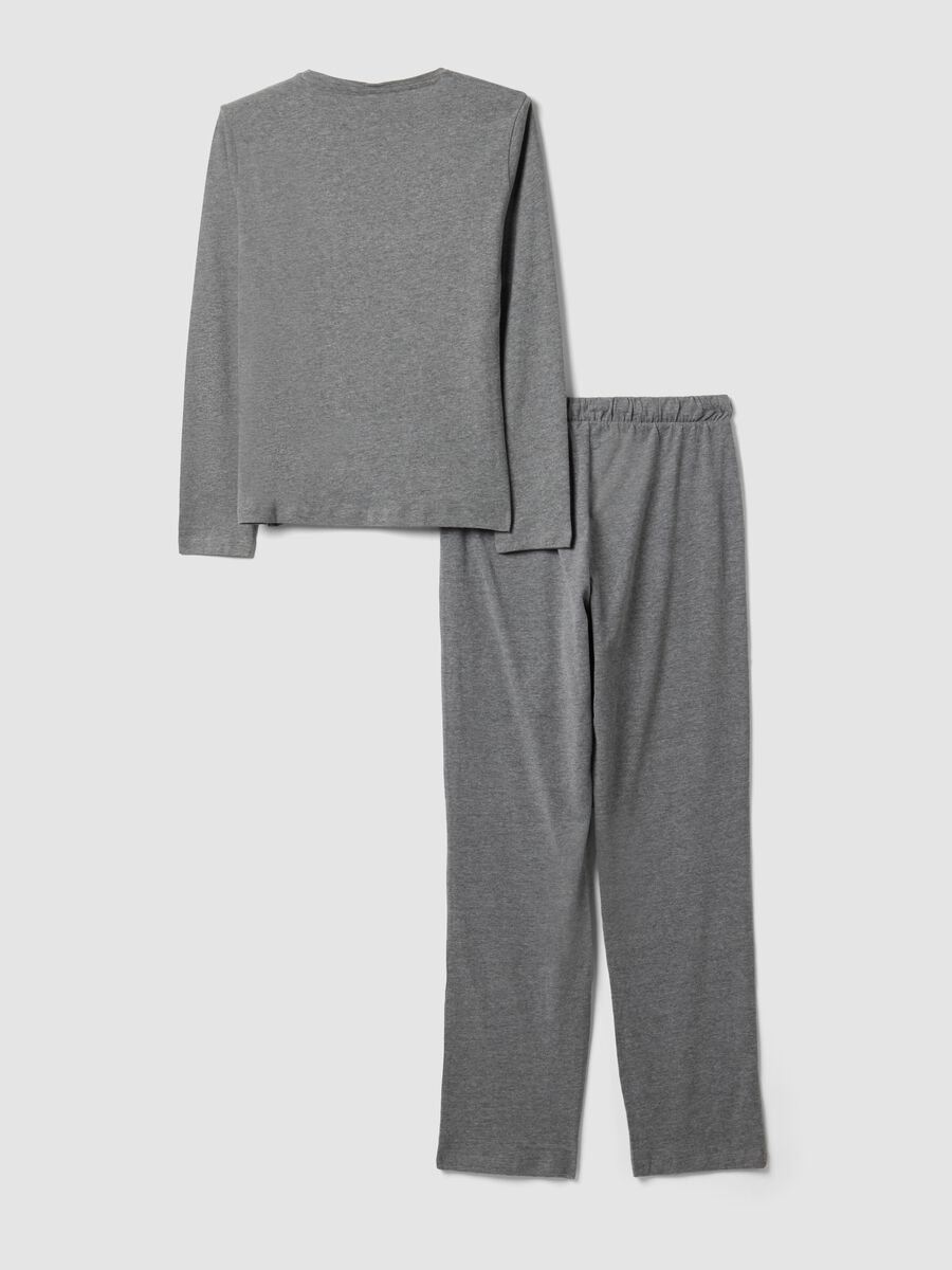 Grey organic cotton and viscose blend pyjamas with teddy bear print_6