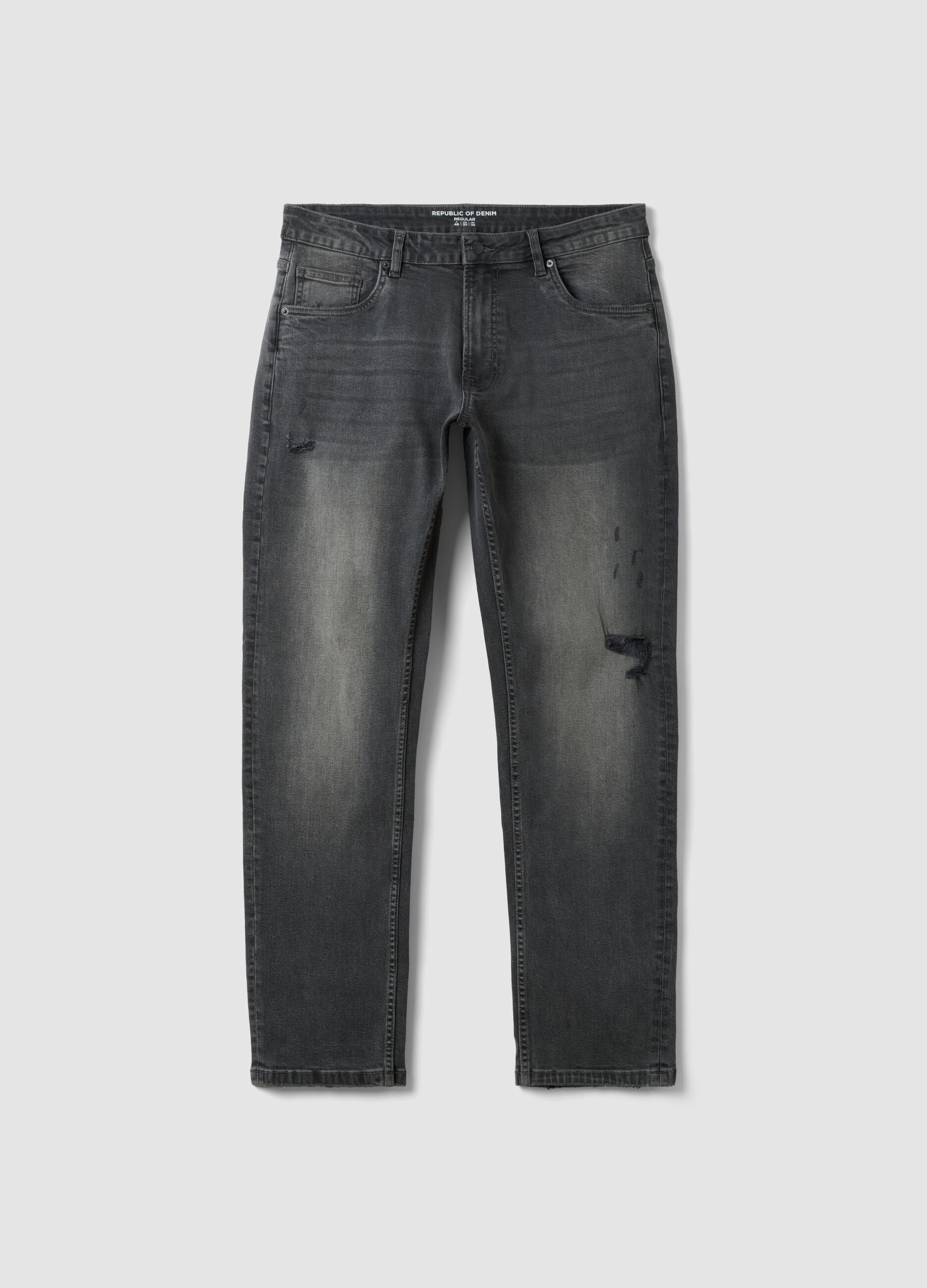 Regular-fit grey denim jeans in stretch cotton