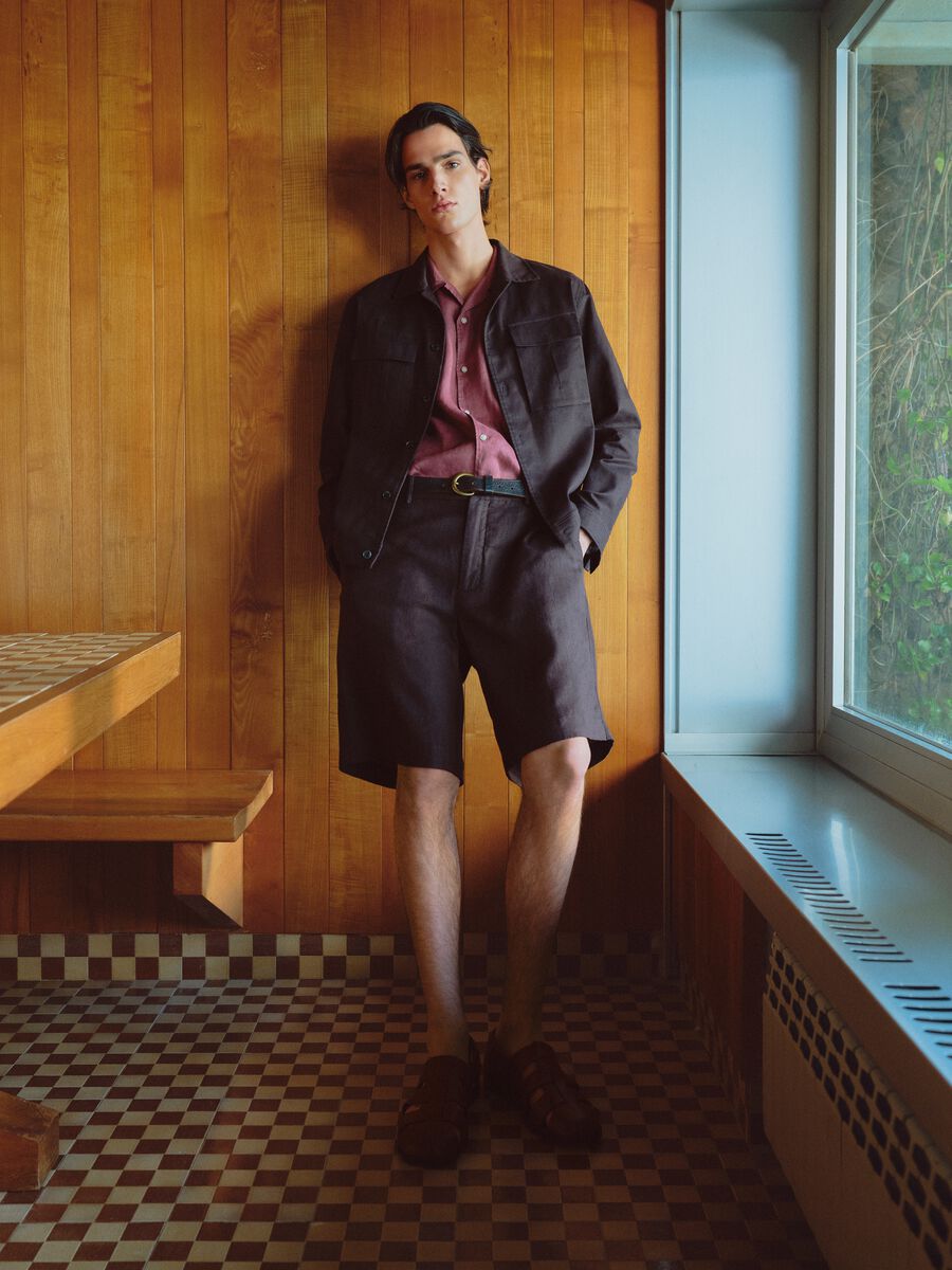 Bermuda in puro lino marroni regular fit_0