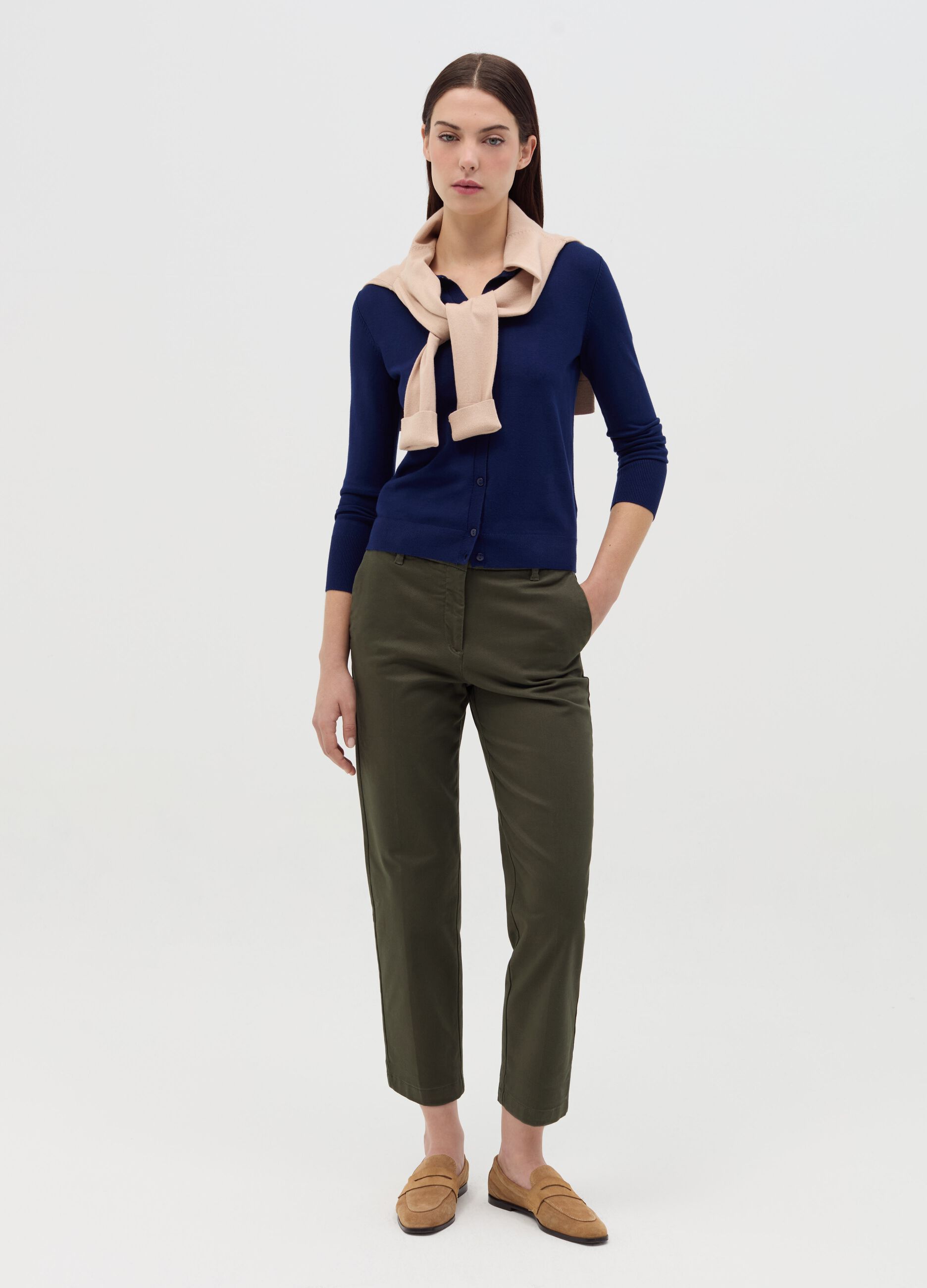 Curvy stretch cotton chino trousers