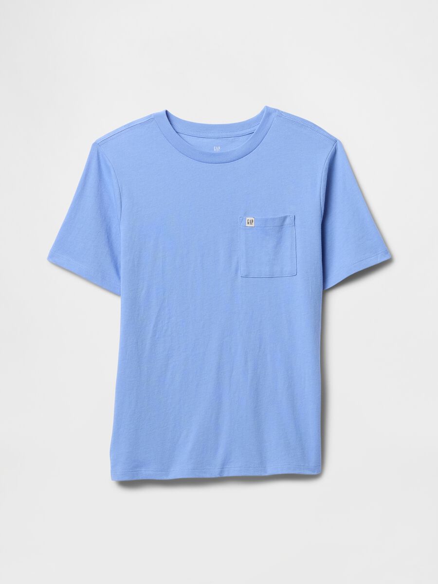 Short sleeve blue cotton T-shirt_0