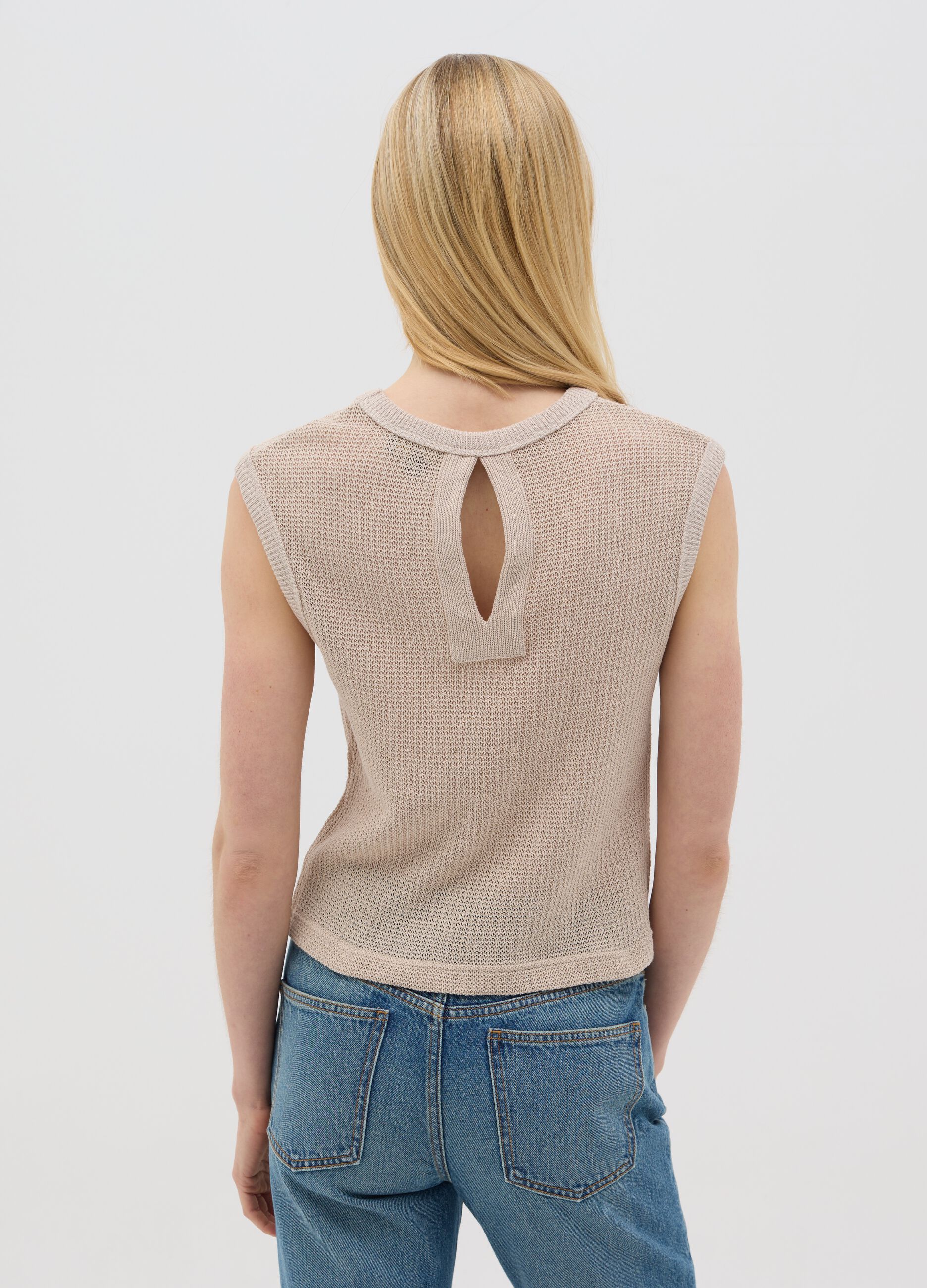 Canotta da donna in puro cotone beige regular fit