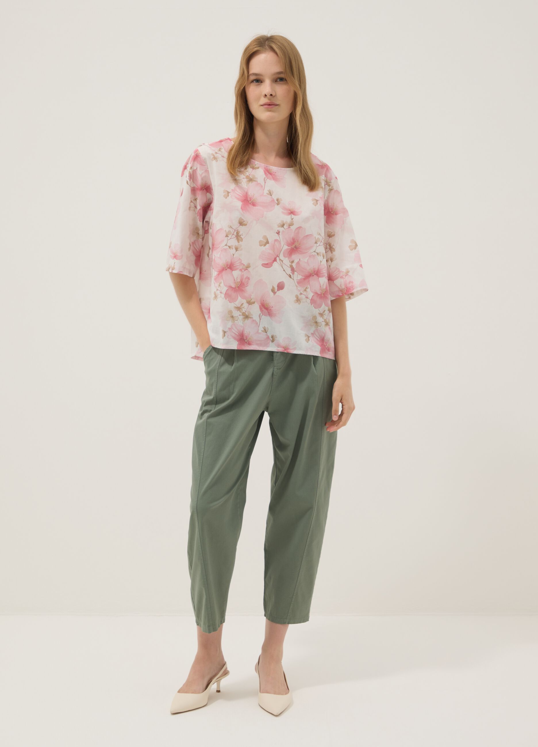 Pink pure cotton top with floral print