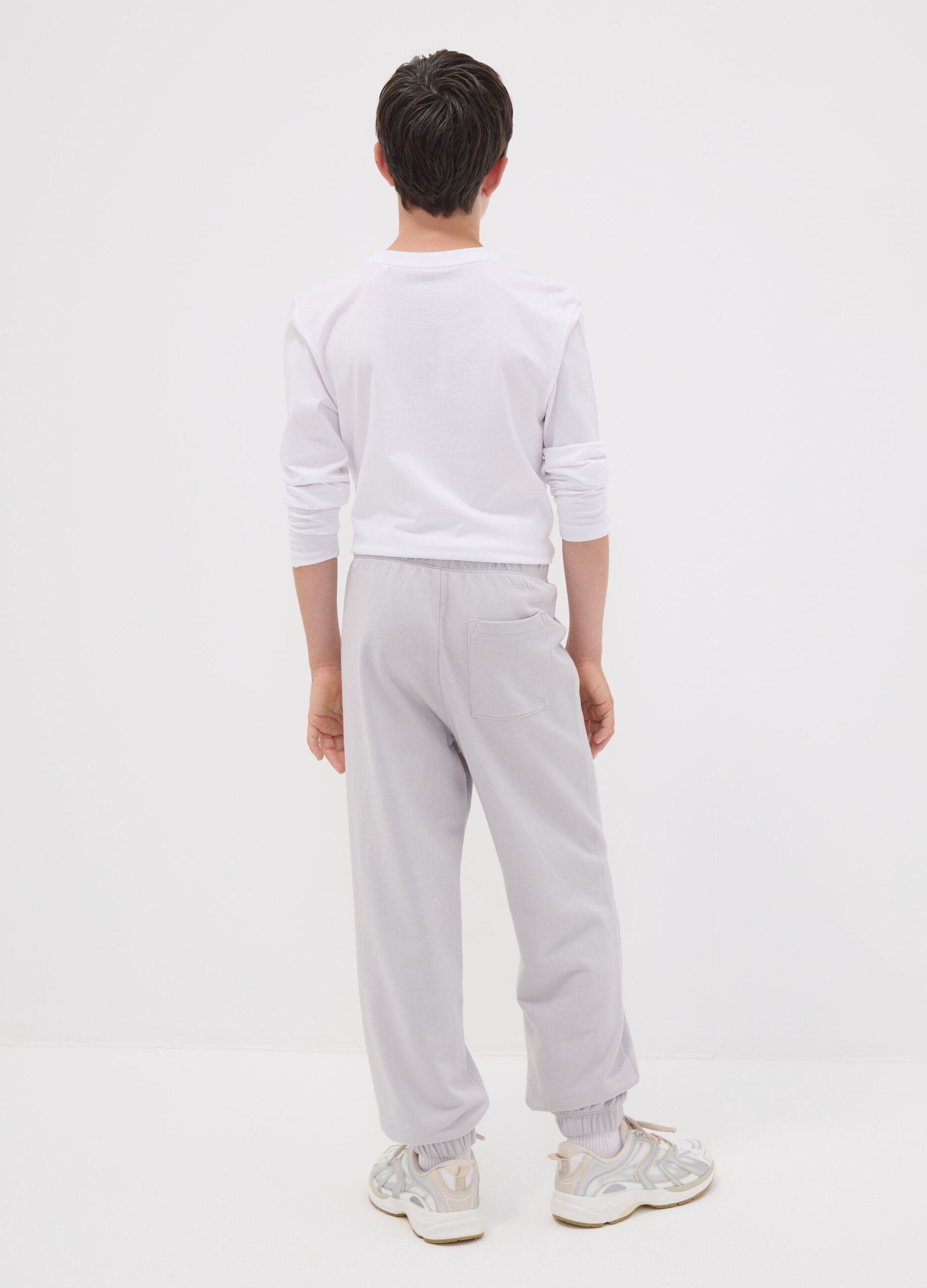 Grey pure organic cotton jogger trousers for boys, relaxed fit