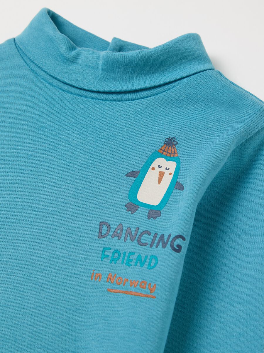 Cotton T-shirt with high neck and print_2