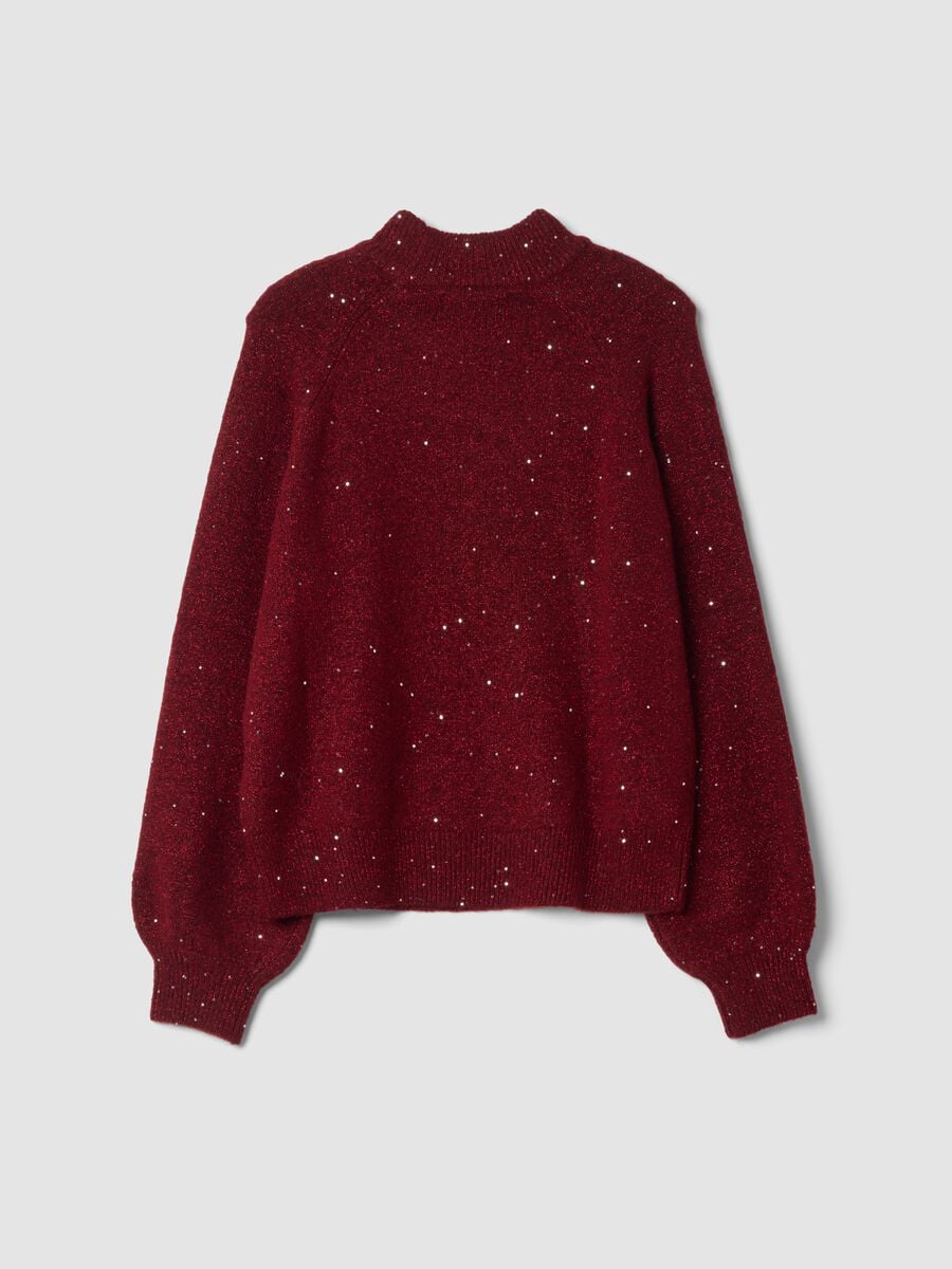 Red stretch top with high neck and sequins_2