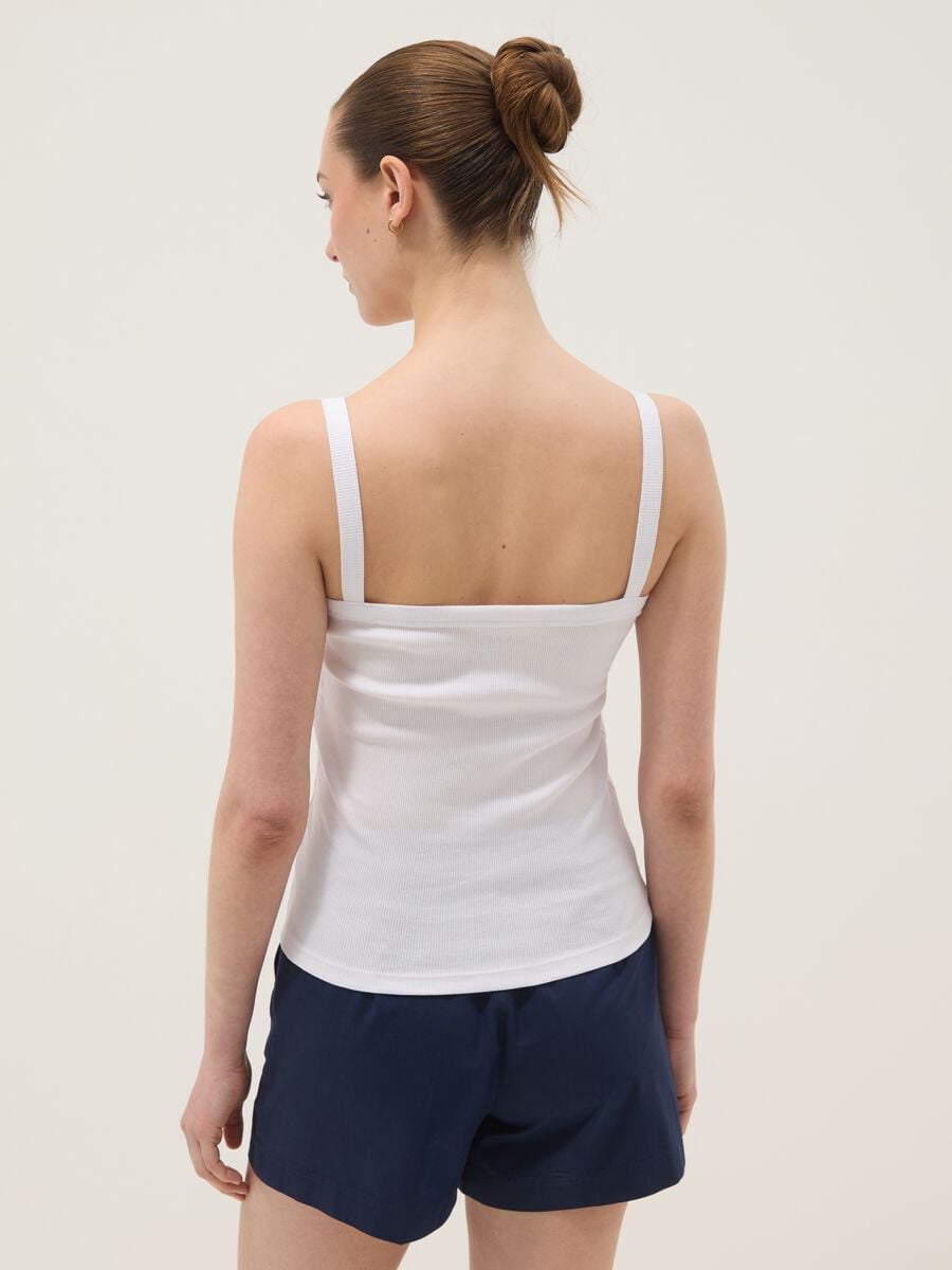 White pure cotton ribbed vest top_3