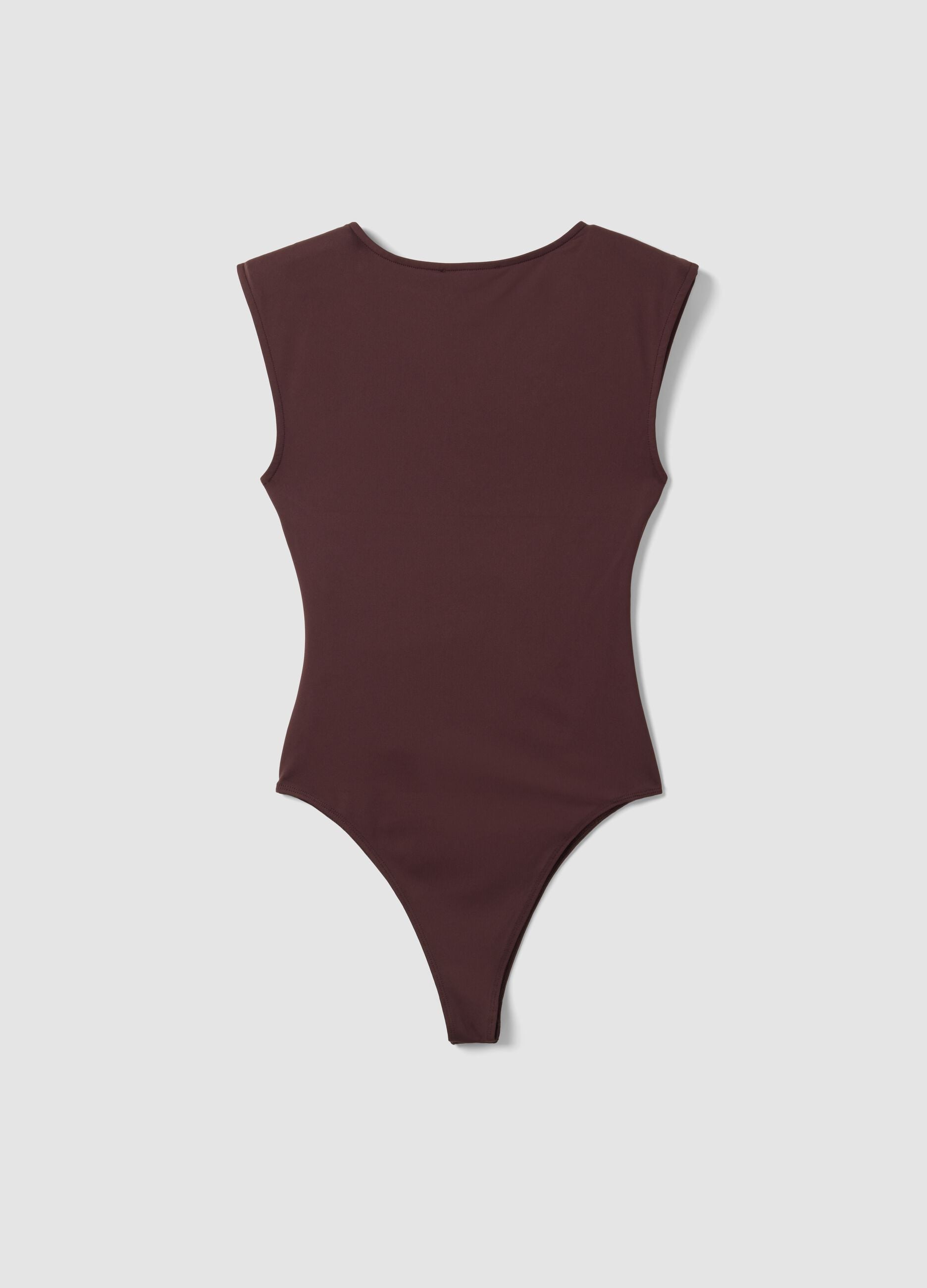 Body marrone in tessuto elasticizzato con arricciature regular fit