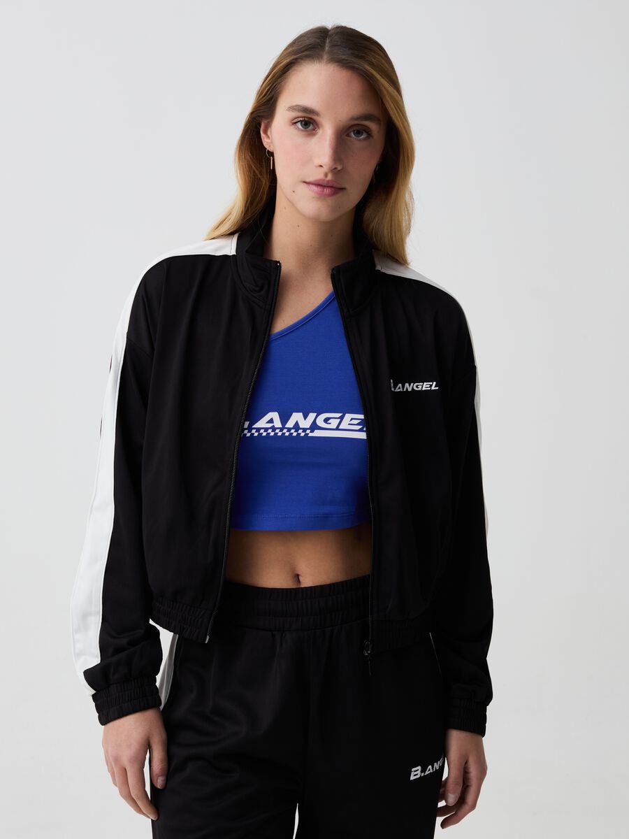 Full-zip sweatshirt with high neck with contrasting bands_1
