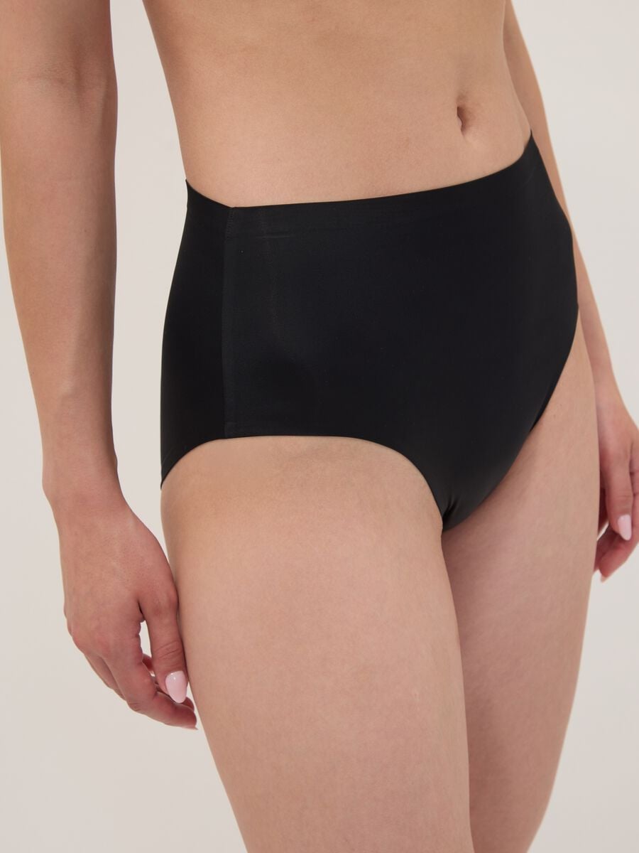 Black high-waisted Brazilian briefs in stretch fabric with a shaping effect_3