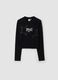 Black pure cotton T-shirt with applied stars, regular fit for girls_0