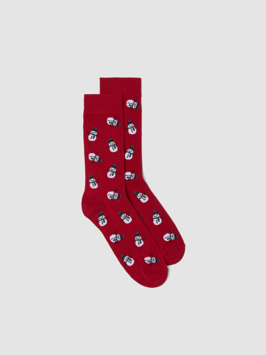 Calze midi rosse in cotone elasticizzato con stampa natalizia_0