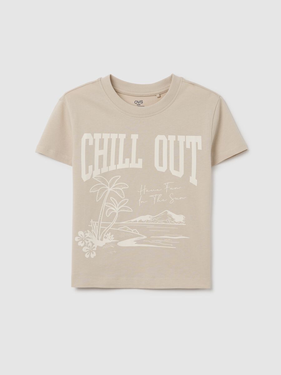 Beige girl's T-shirt in pure cotton regular fit with print_0