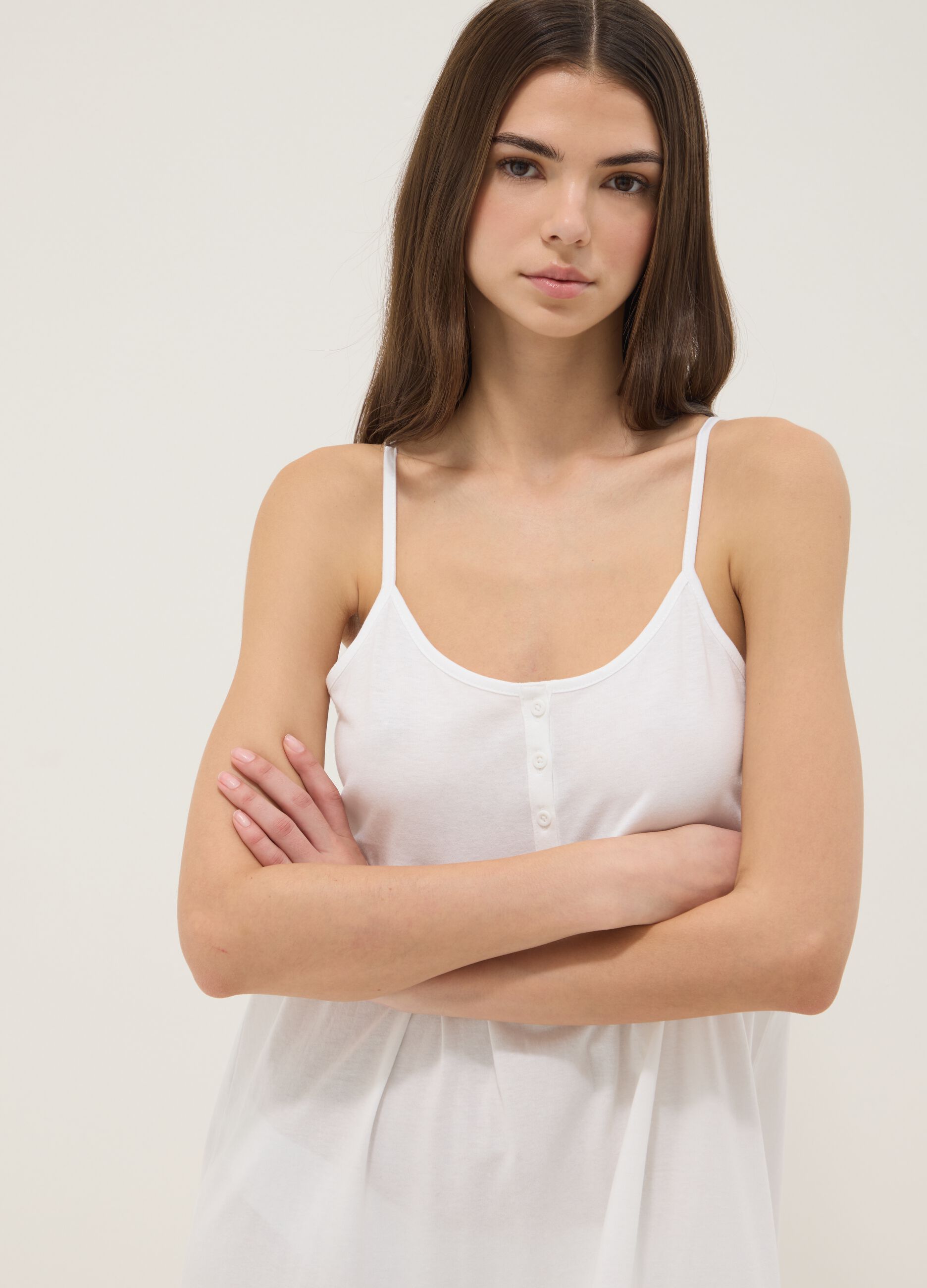 White organic cotton nightdress with thin straps