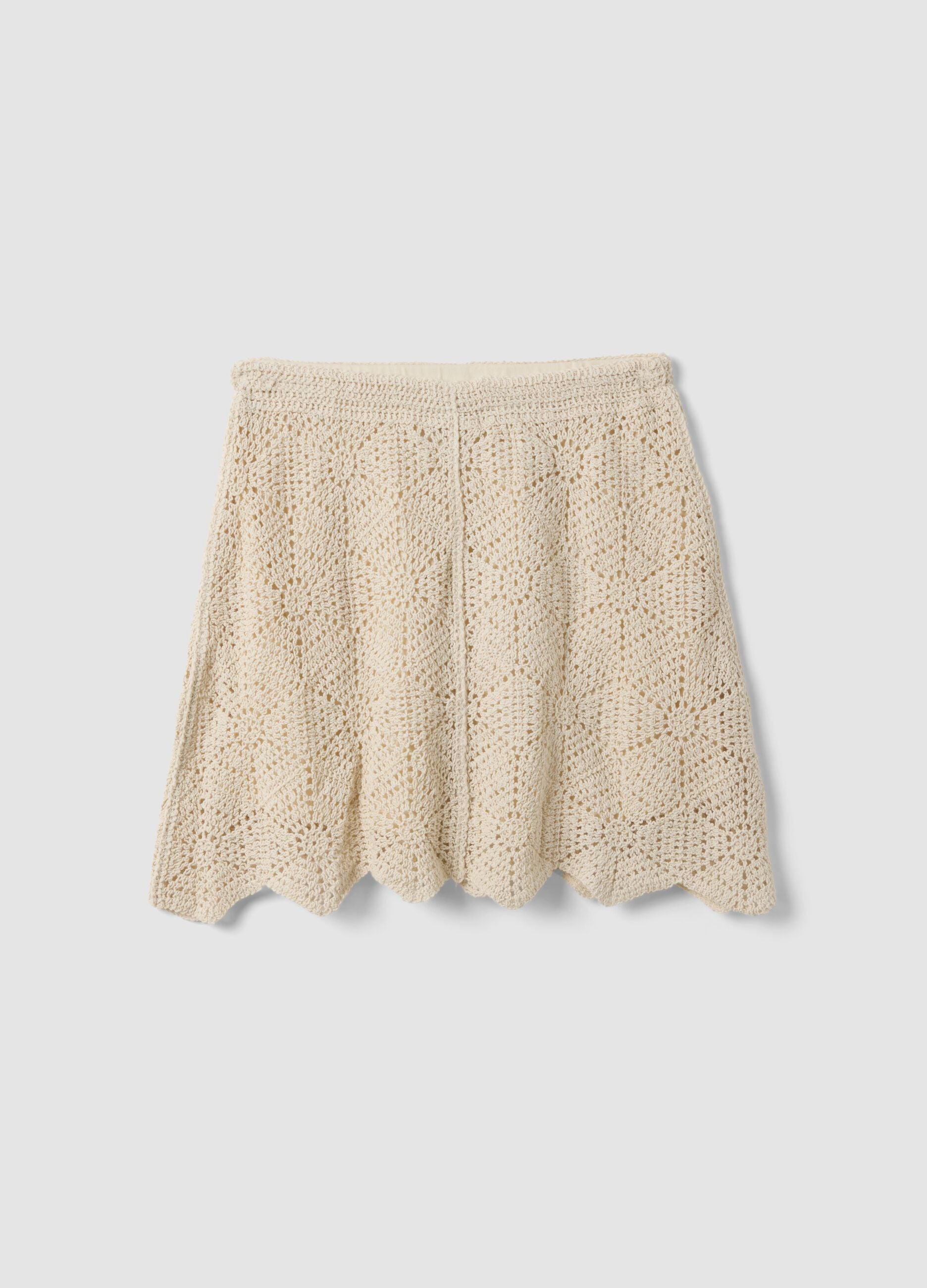 Beige crochet skirt in pure cotton, regular fit