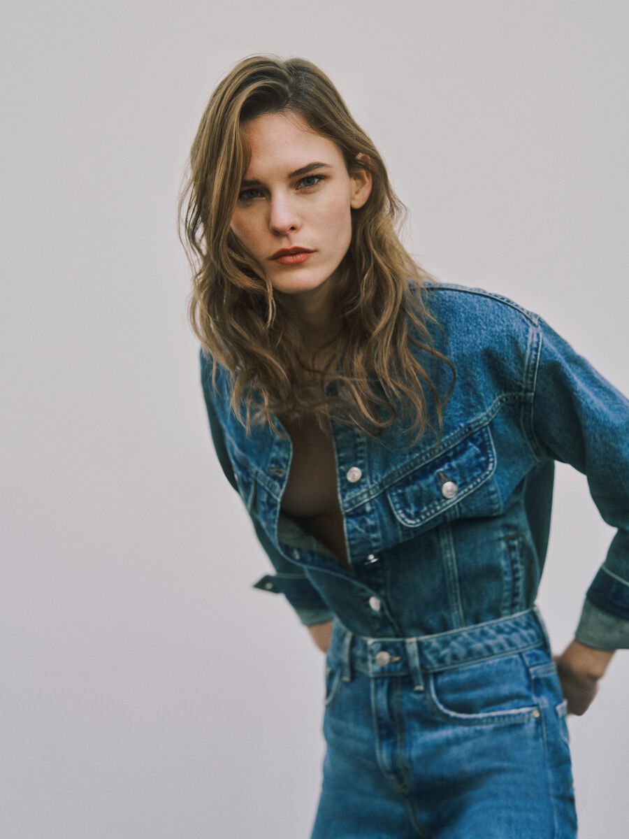 Giacca in puro cotone denim blu regular fit_0