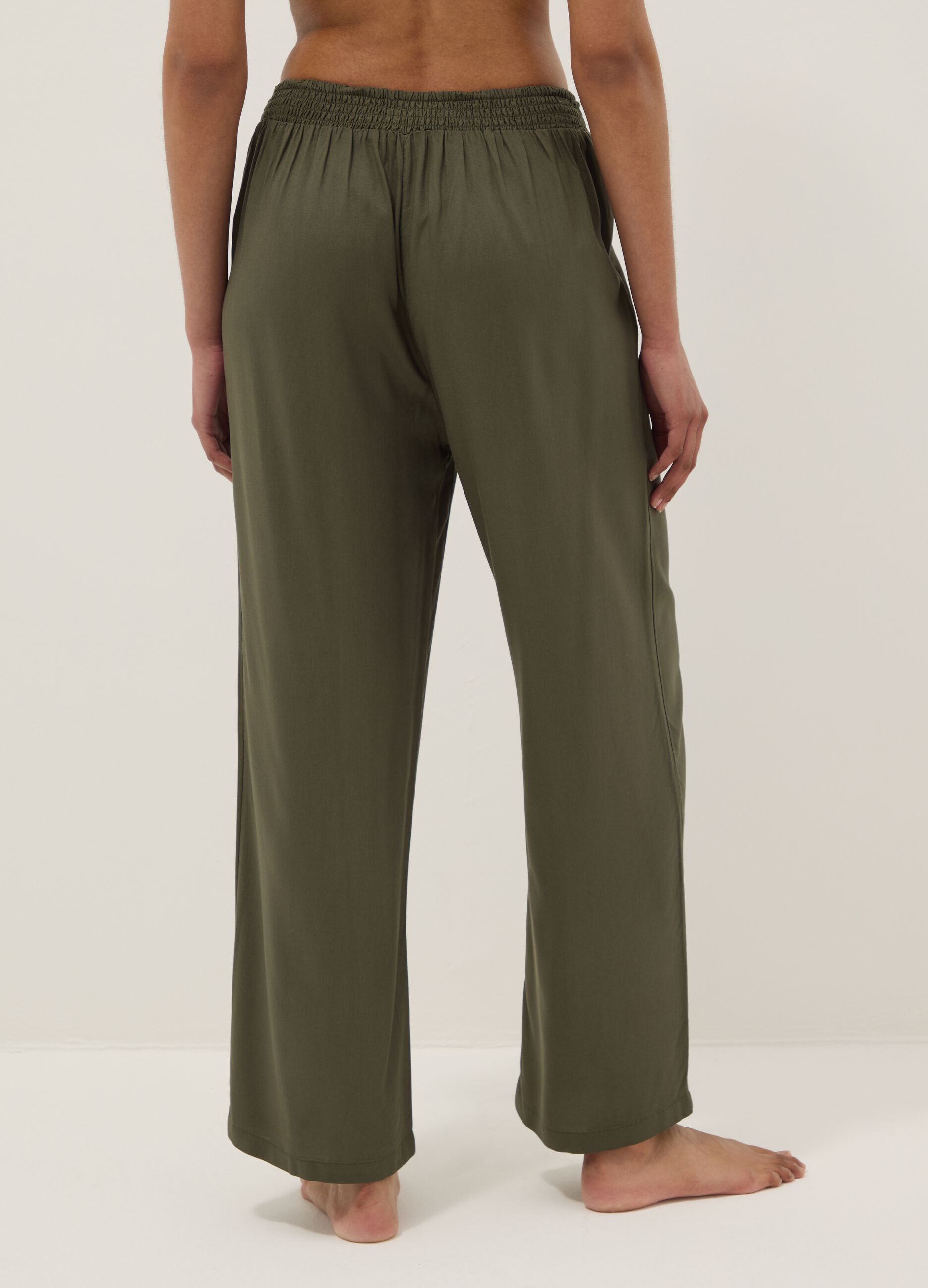 Green long pure viscose trousers