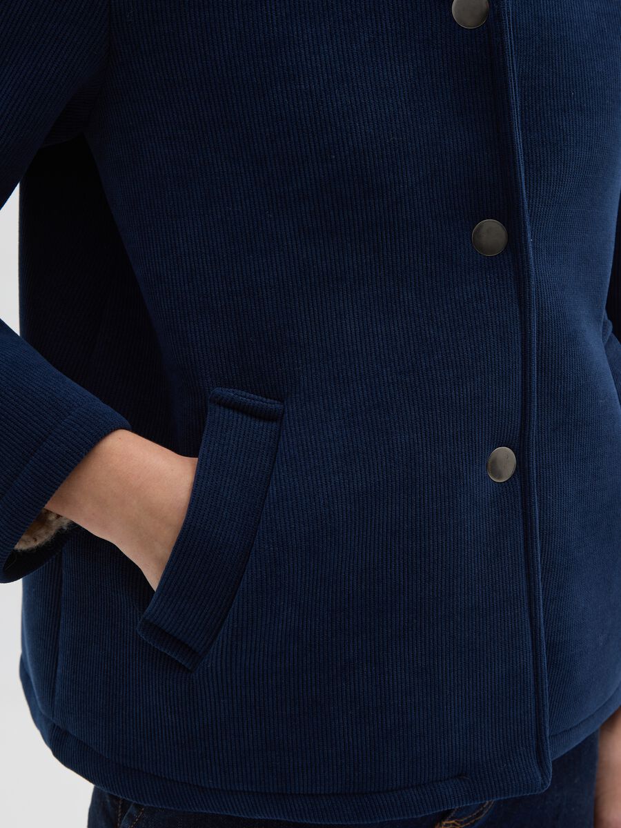 Blue corded fabric jacket with hood_3