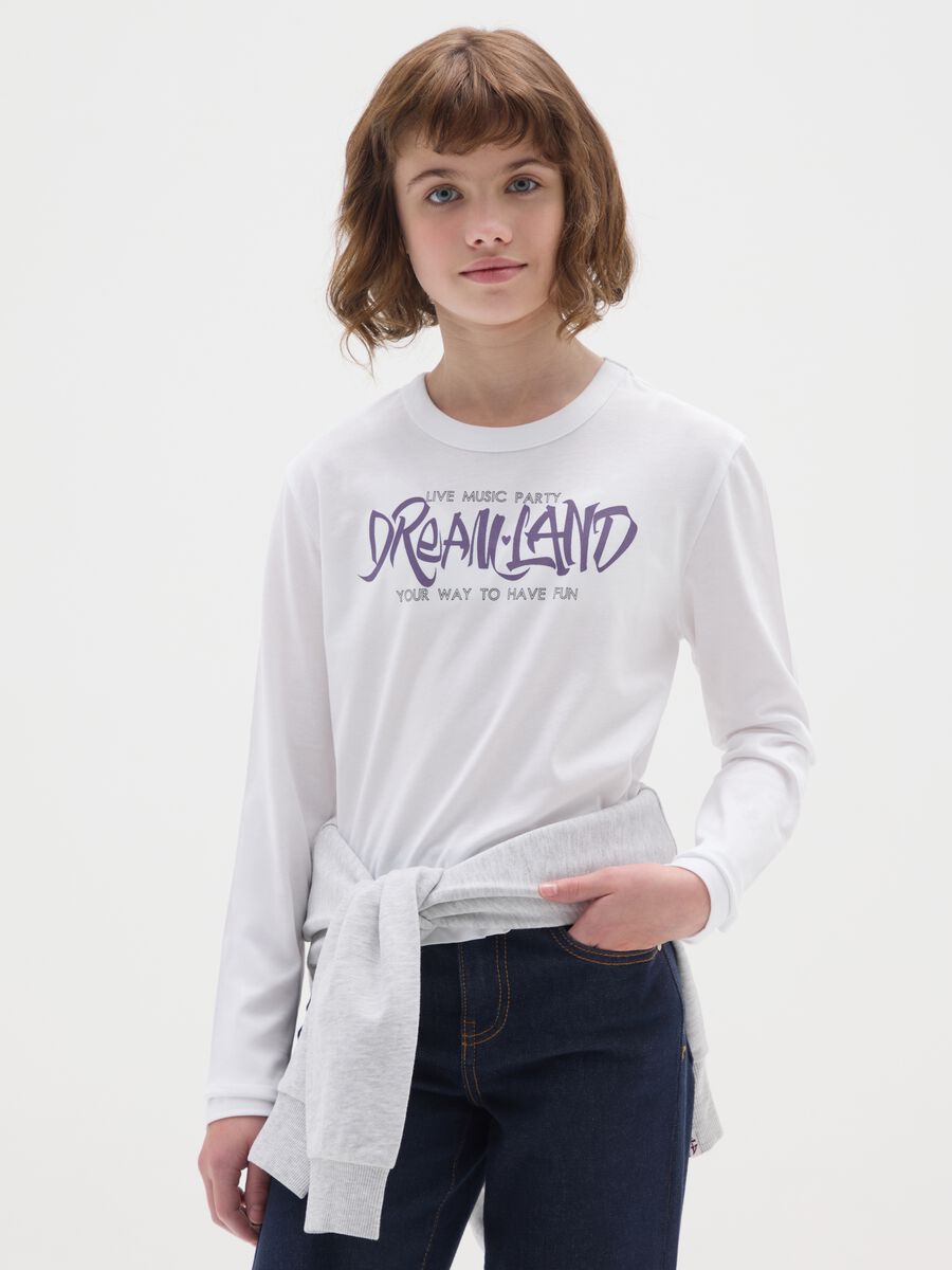 Girls' pure cotton white regular fit T-shirt with print_0