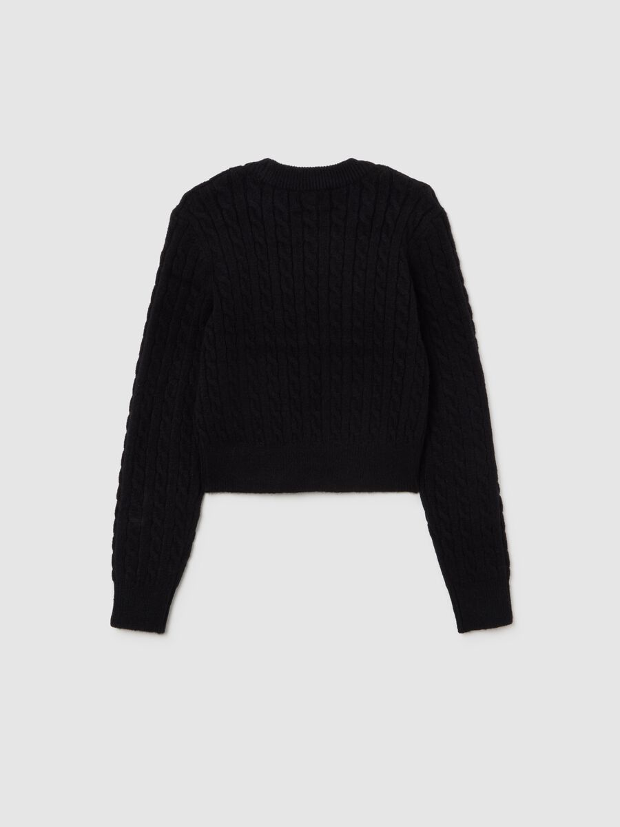 Girls' black crew neck sweater with cable pattern, regular fit_1