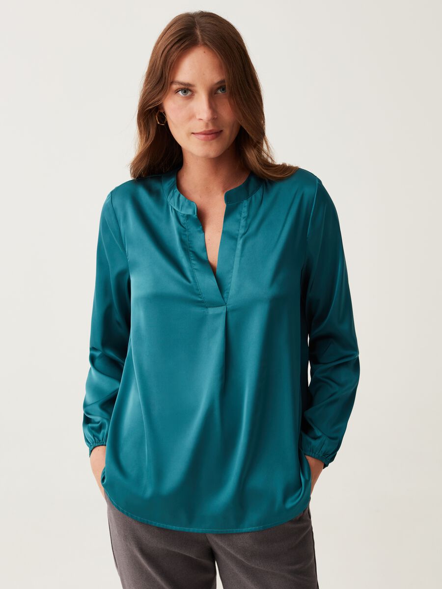 Satin blouse with V opening_0