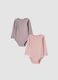 Bipack body rosa e viola in puro cotone organico a coste traforate_0