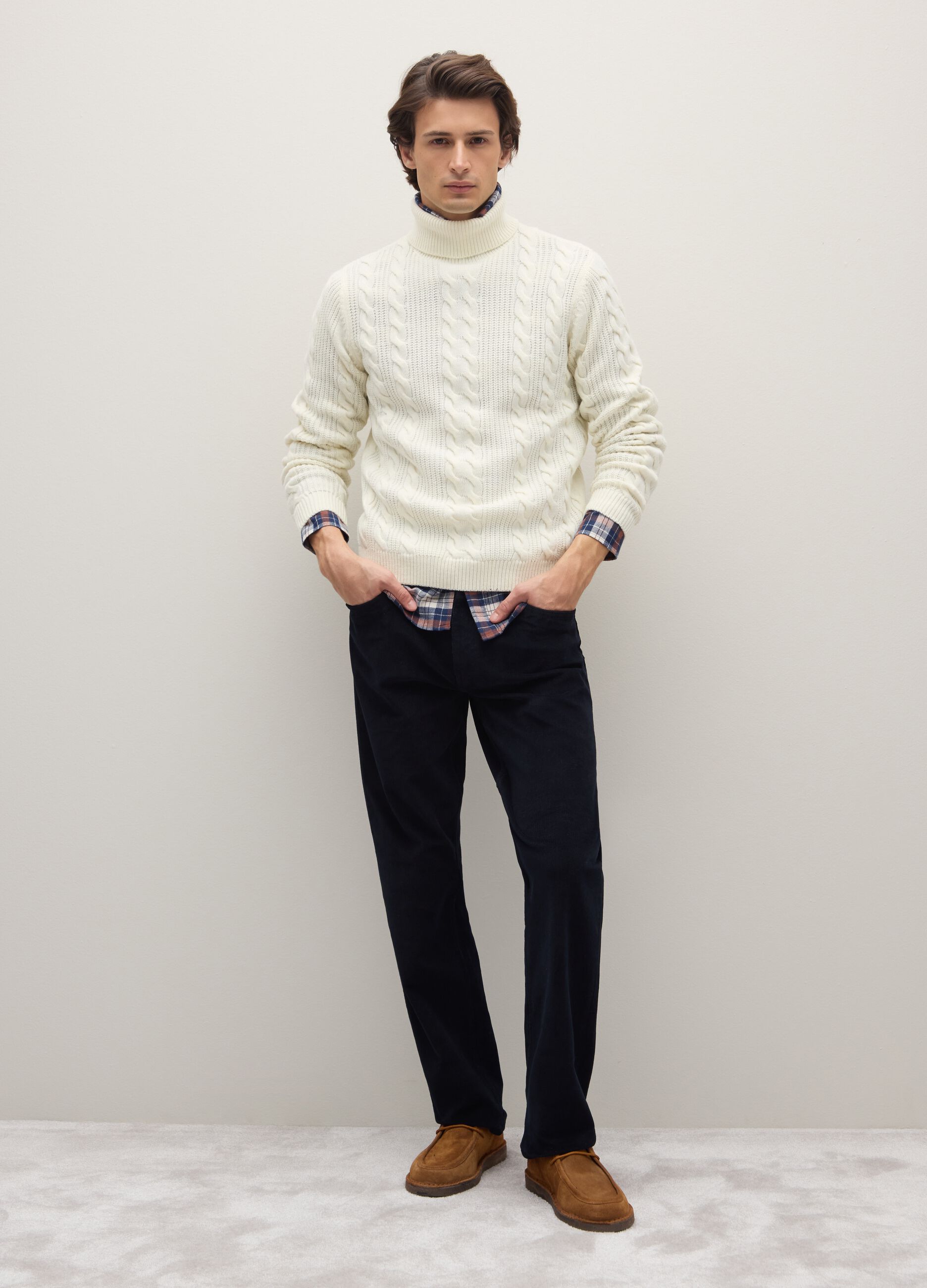 Blue Stretch Cotton Regular Fit Trousers