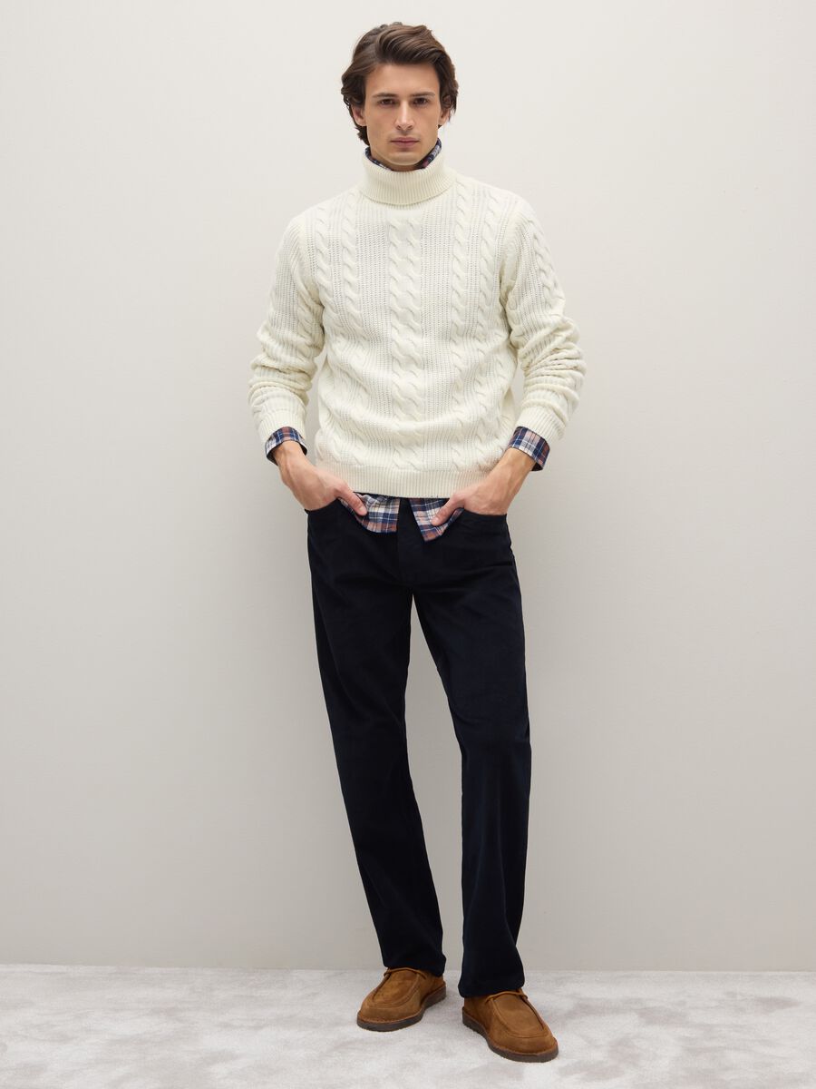 Blue Stretch Cotton Regular Fit Trousers_0