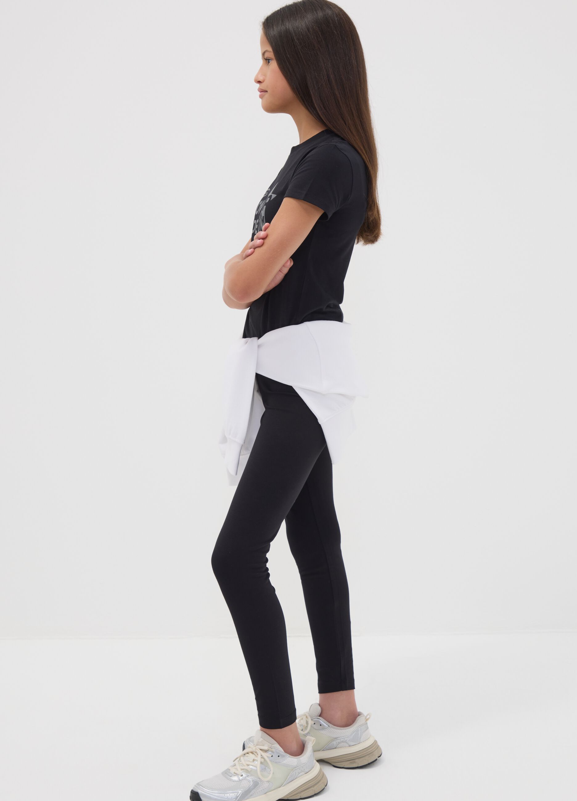 Black skinny leggings in stretch organic cotton blend for girls