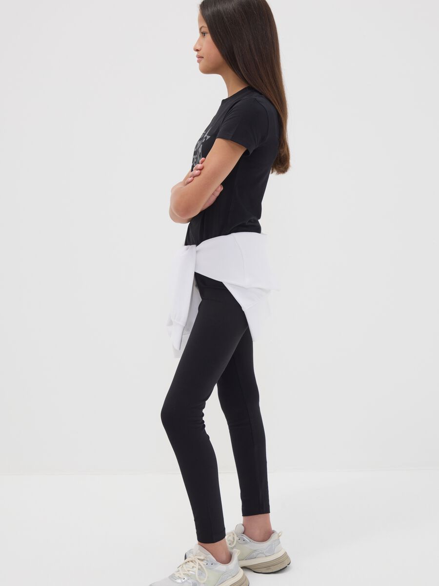 Leggings skinny neri in misto cotone organico elasticizzato per ragazza_2