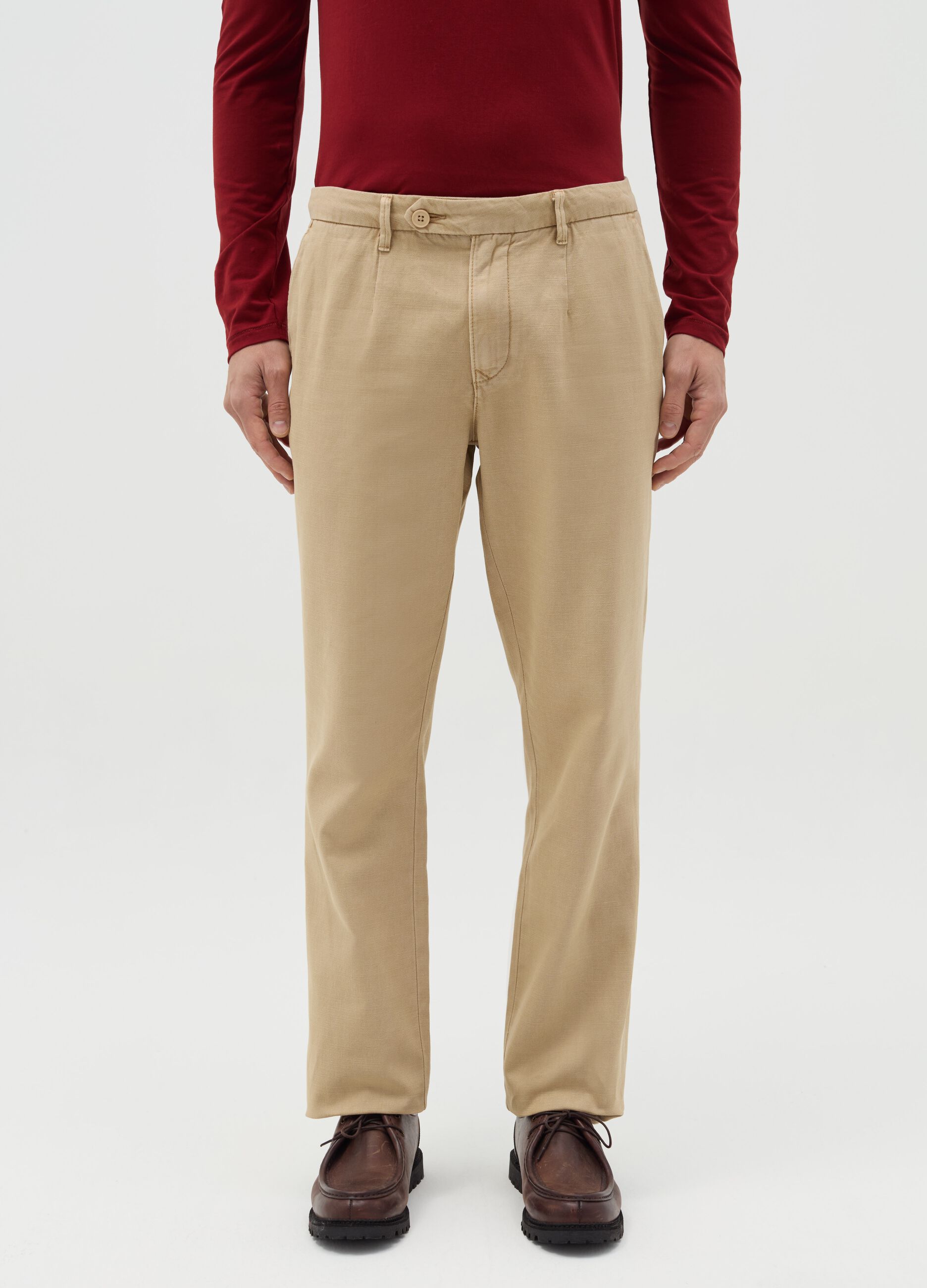 Chino trousers in beige linen and cotton