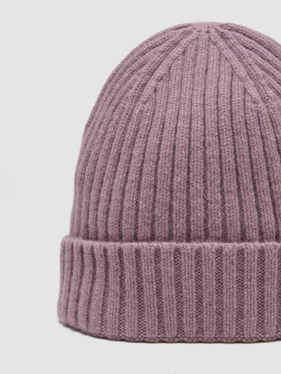 Mauve purple pure wool ribbed beanie_2
