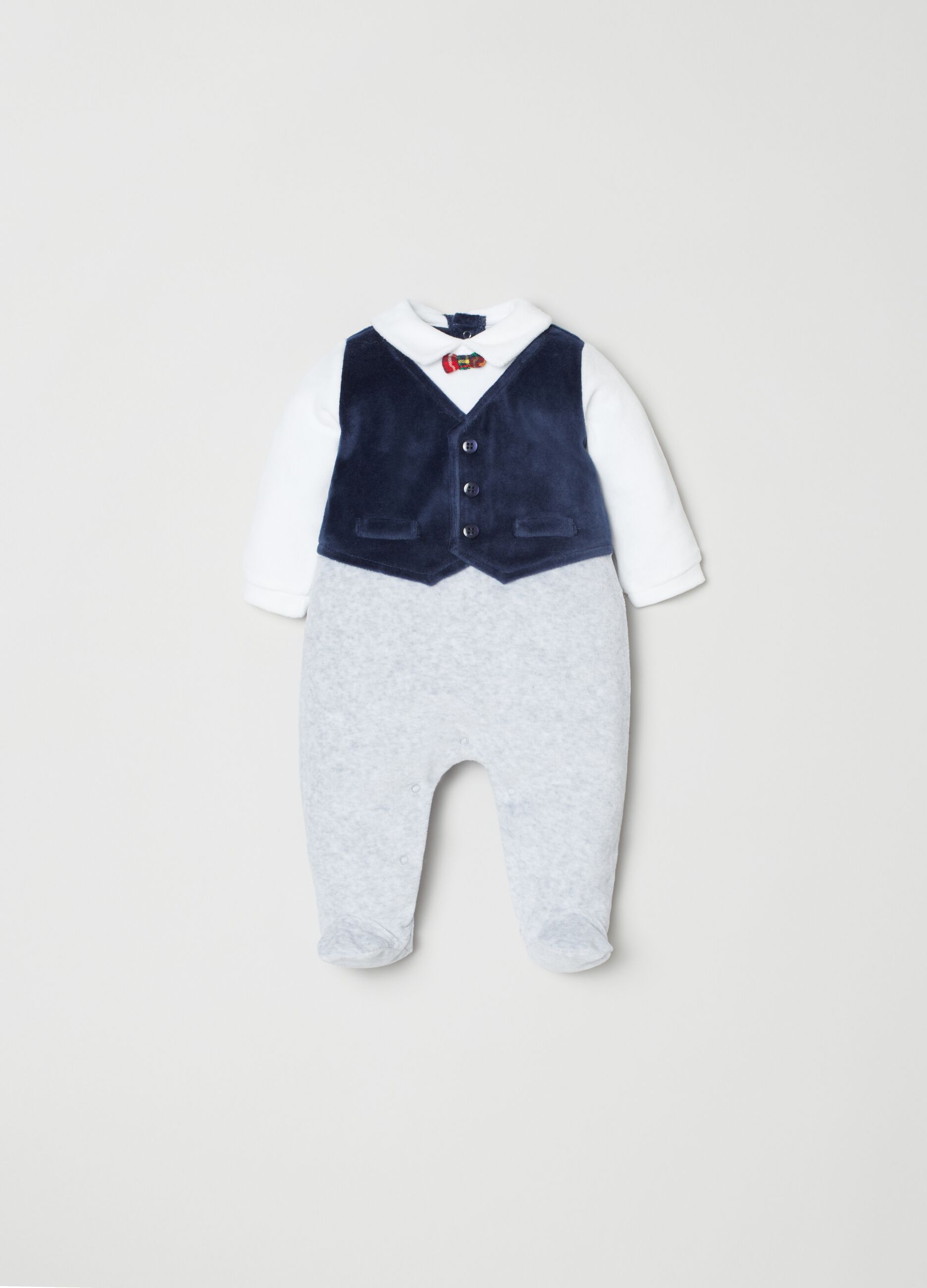 Tutina in velour con piedini e gilet _0