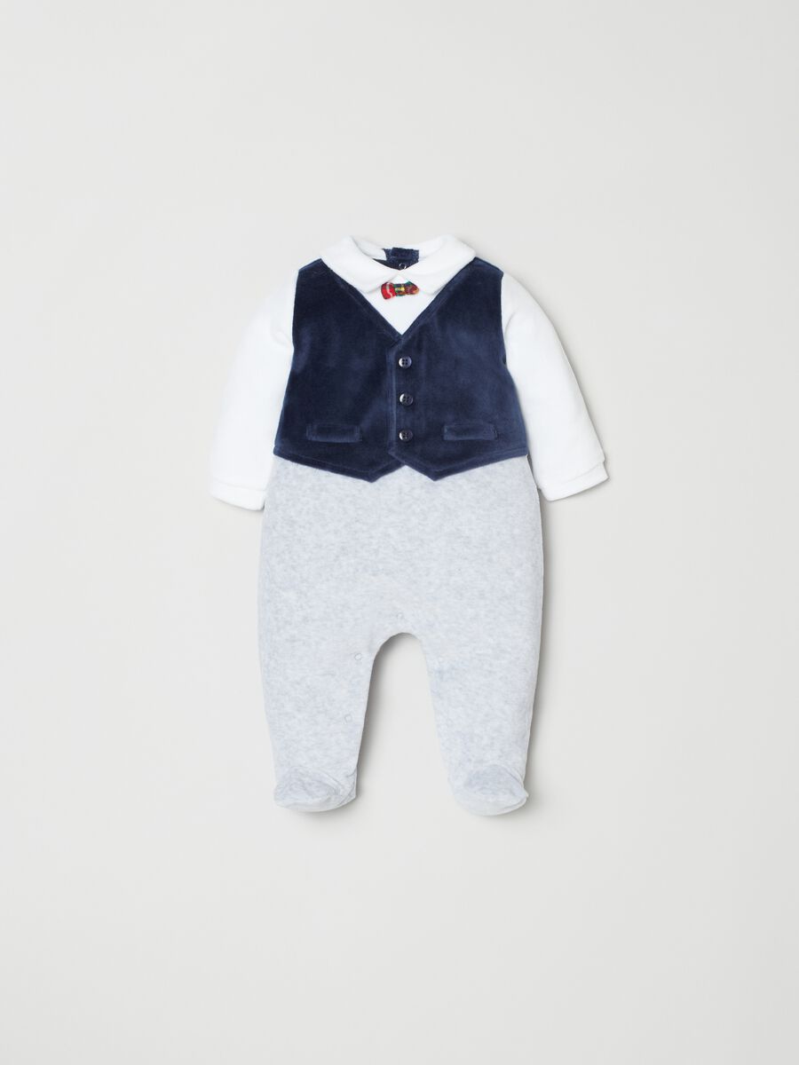 Tutina in velour con piedini e gilet _0