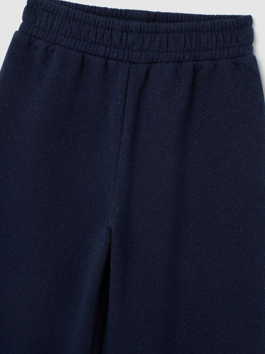 Girls' Blue Cotton Blend Wide Leg Joggers with Rhinestones_2