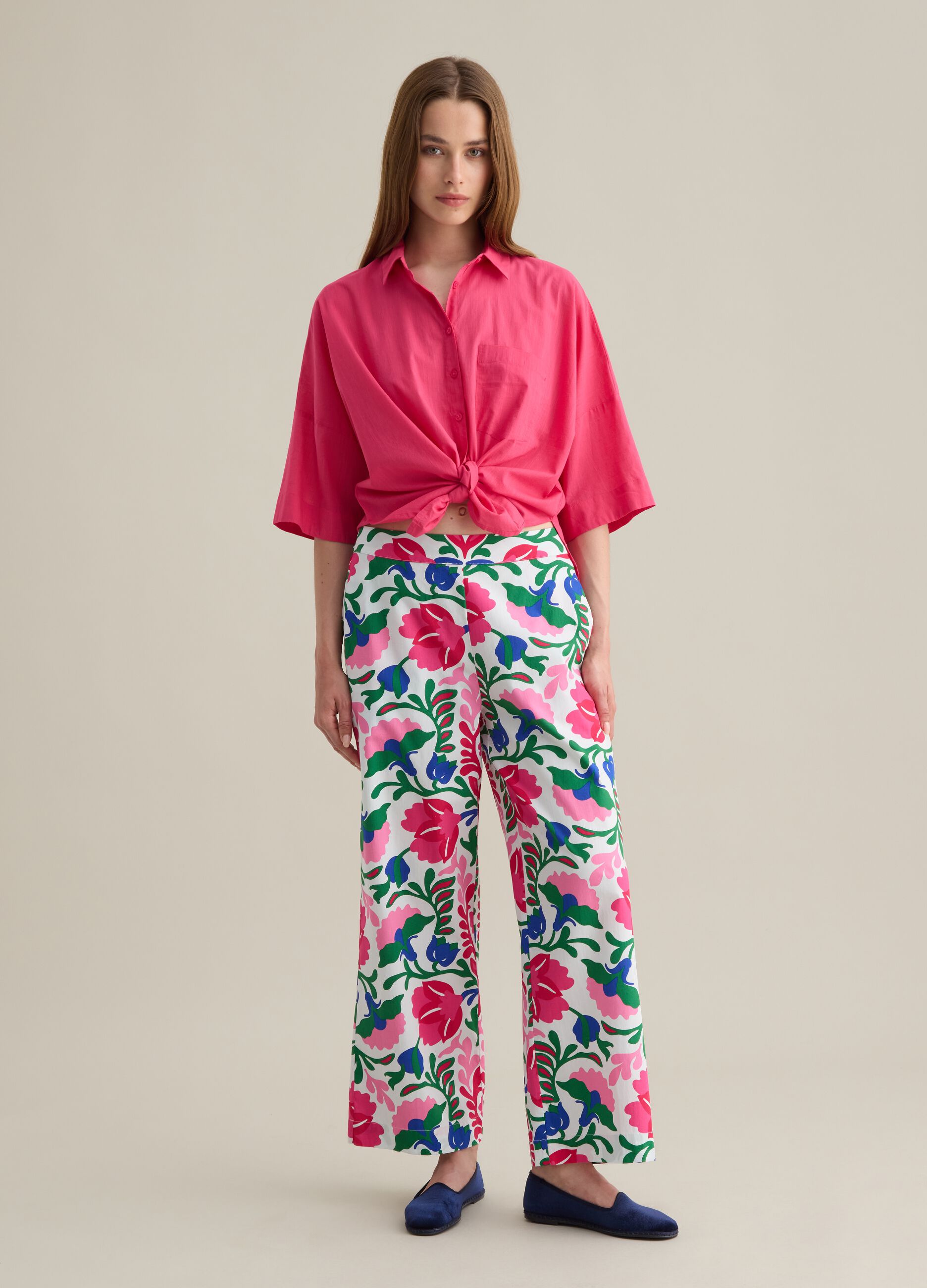 Camicia da donna in puro cotone rosa oversize