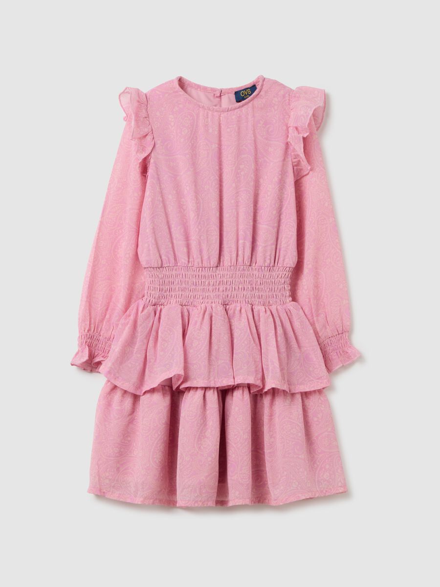 Girl's regular fit pink dress with ruffles_0