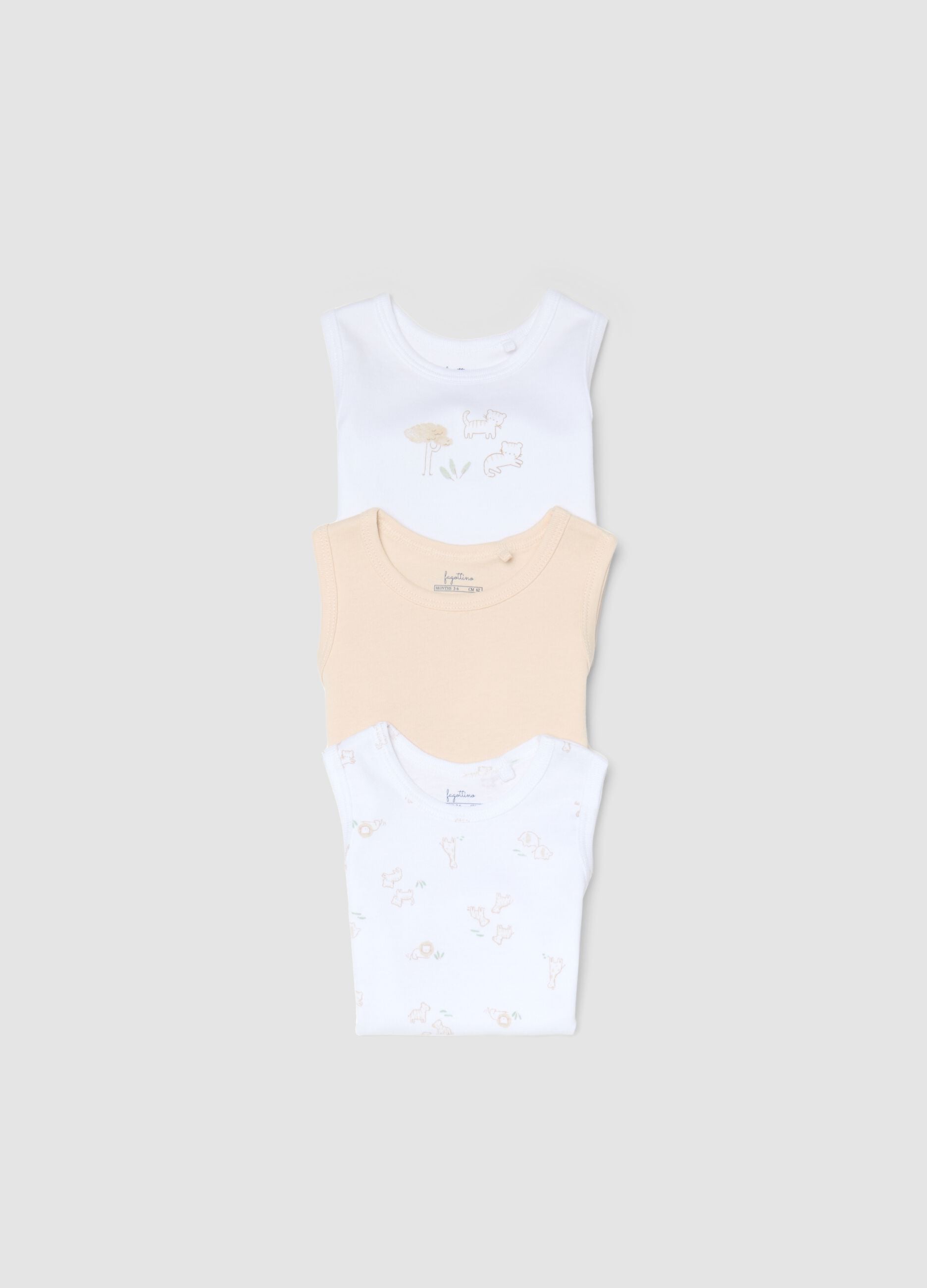 Multicolour sleeveless cotton baby bodysuit trio pack